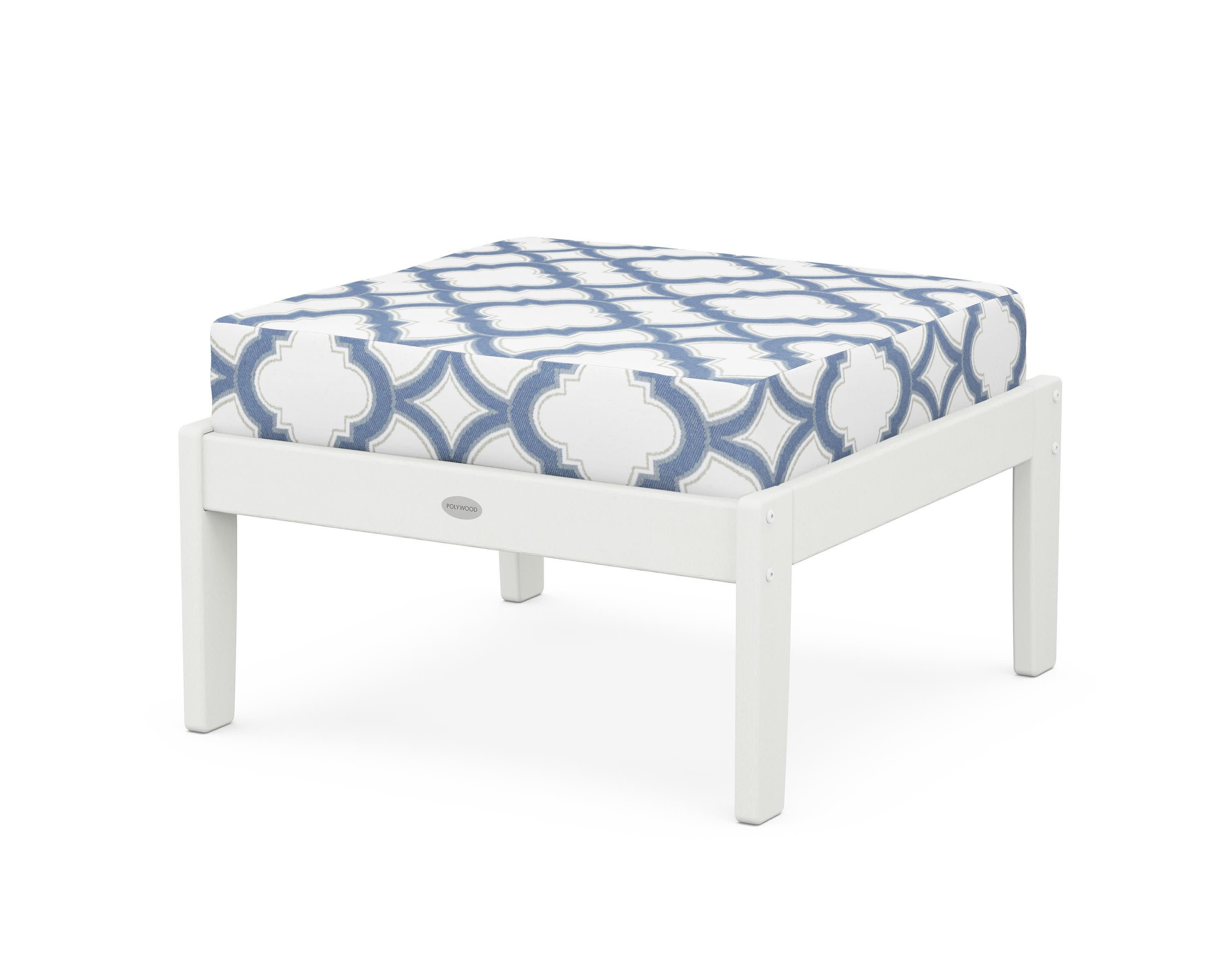 Braxton Deep Seating Ottoman in Vintage White / Trellis Sky Blue