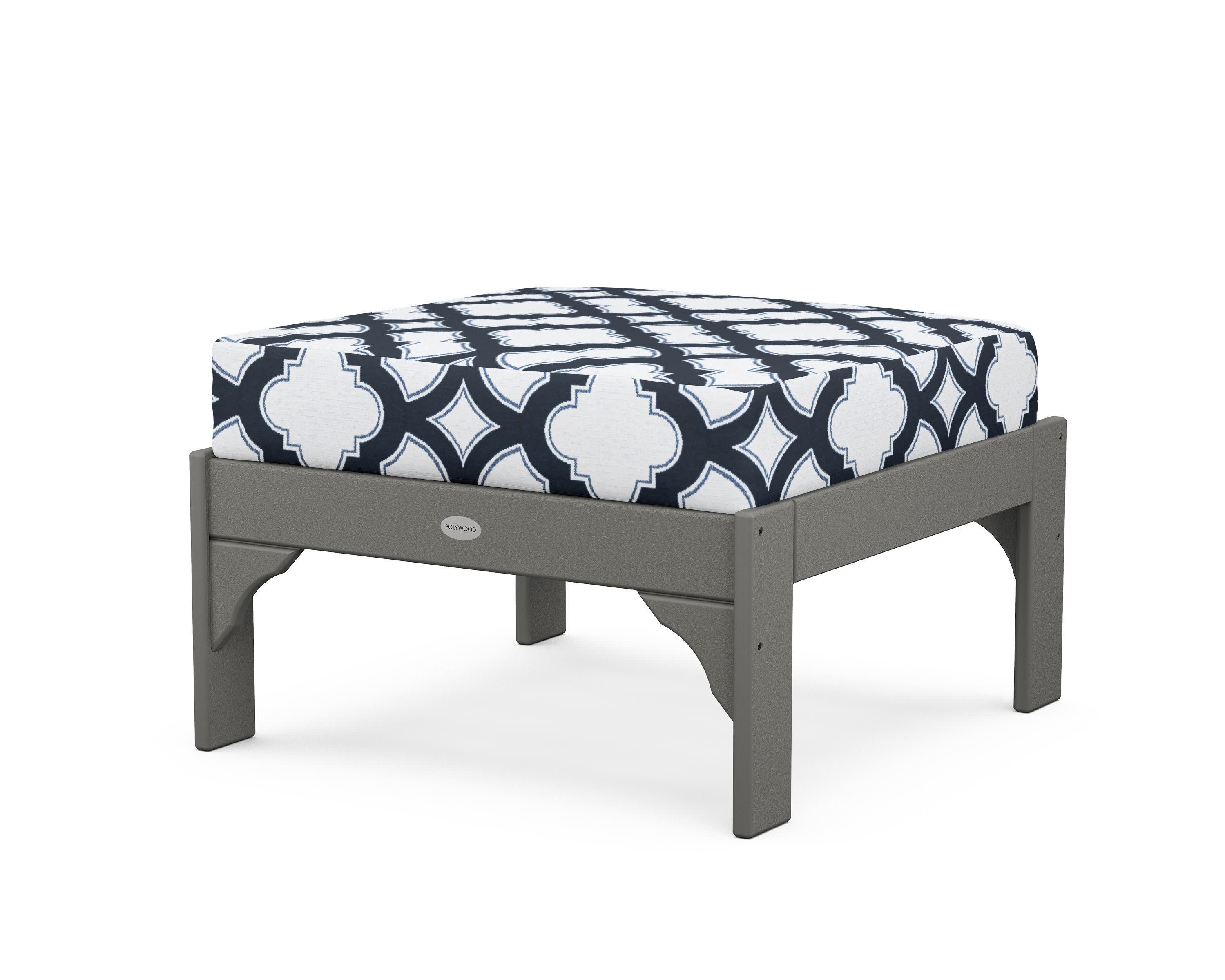 Vineyard Deep Seating Ottoman in Slate Grey / Trellis Marine Indigo