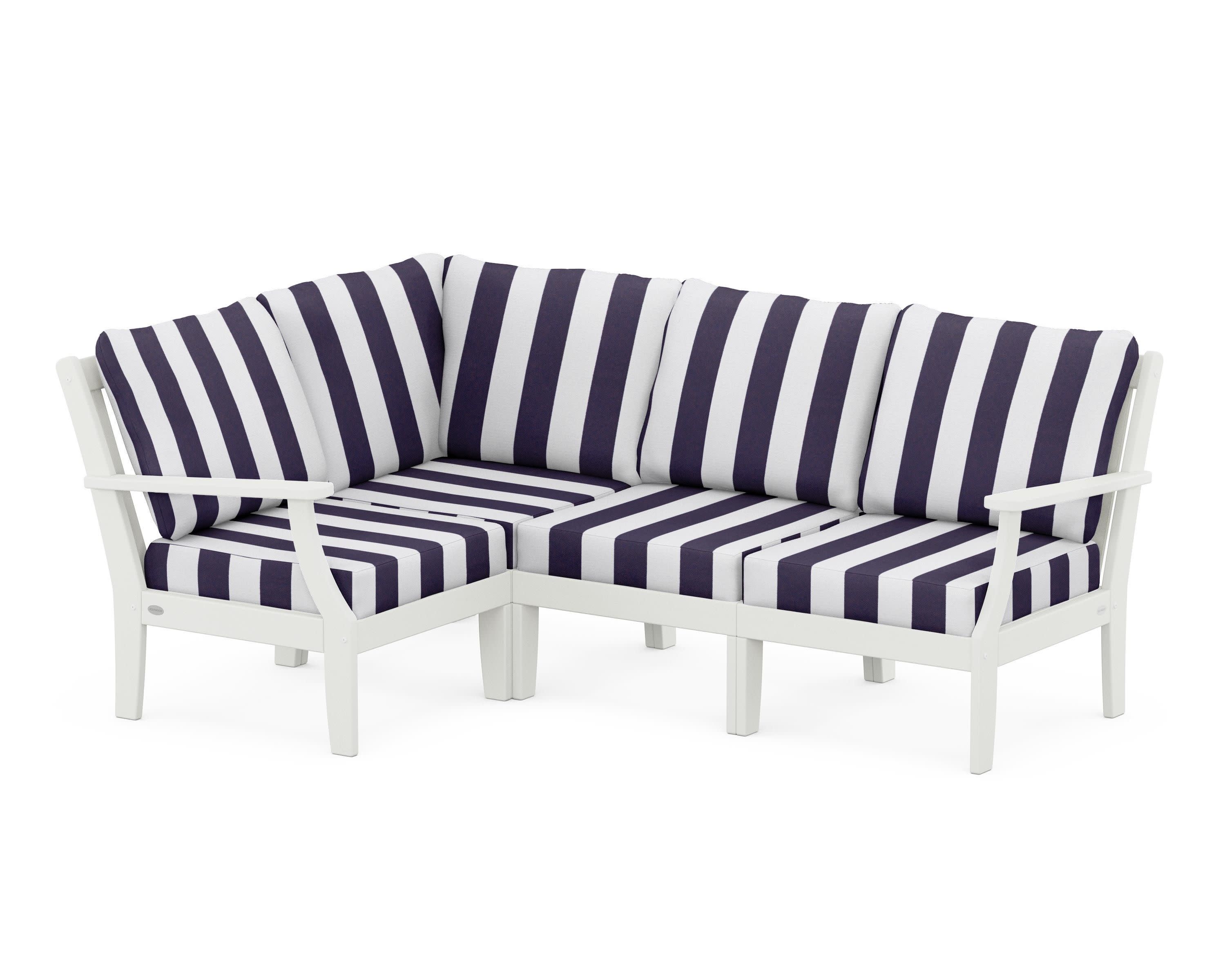 Braxton Modular 4-Piece Deep Seating Set in Vintage White / Cabana Stripe Navy