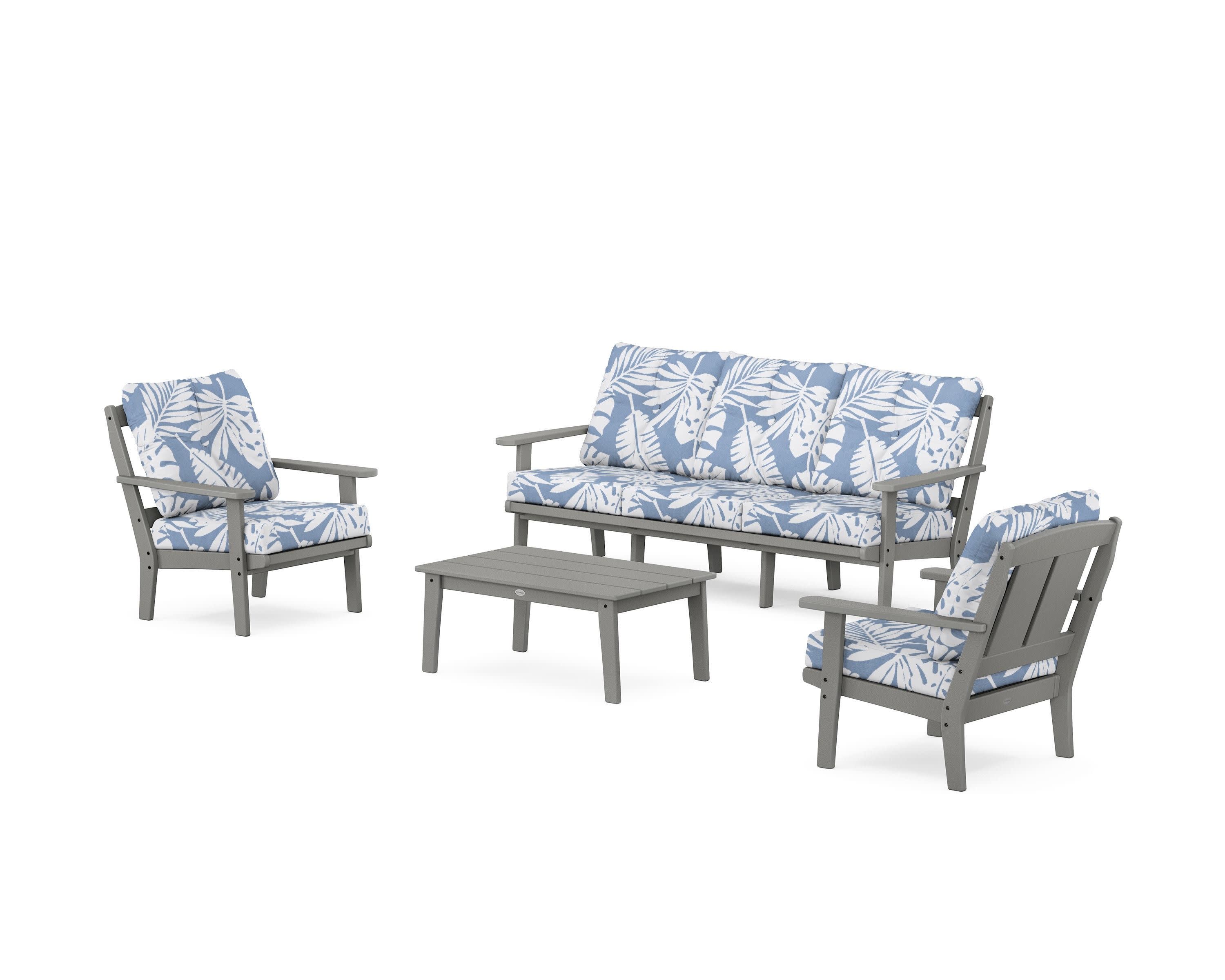 Mission 4-Piece Deep Seating Set with Sofa in Slate Grey / Leaf Sky Blue