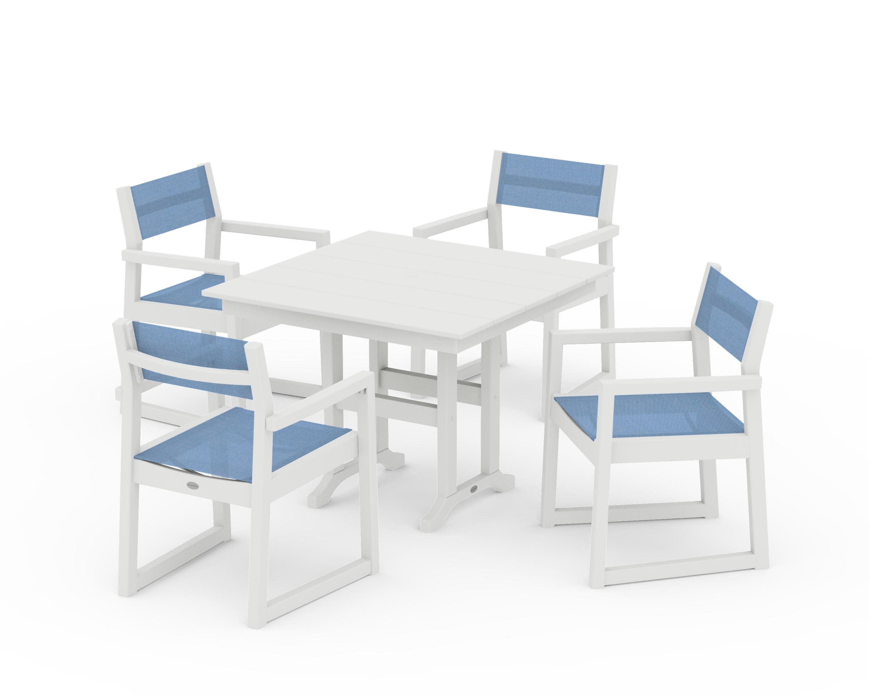 EDGE Sling Arm Chair 5-Piece Farmhouse Dining Set in Vintage White / Poolside Sling