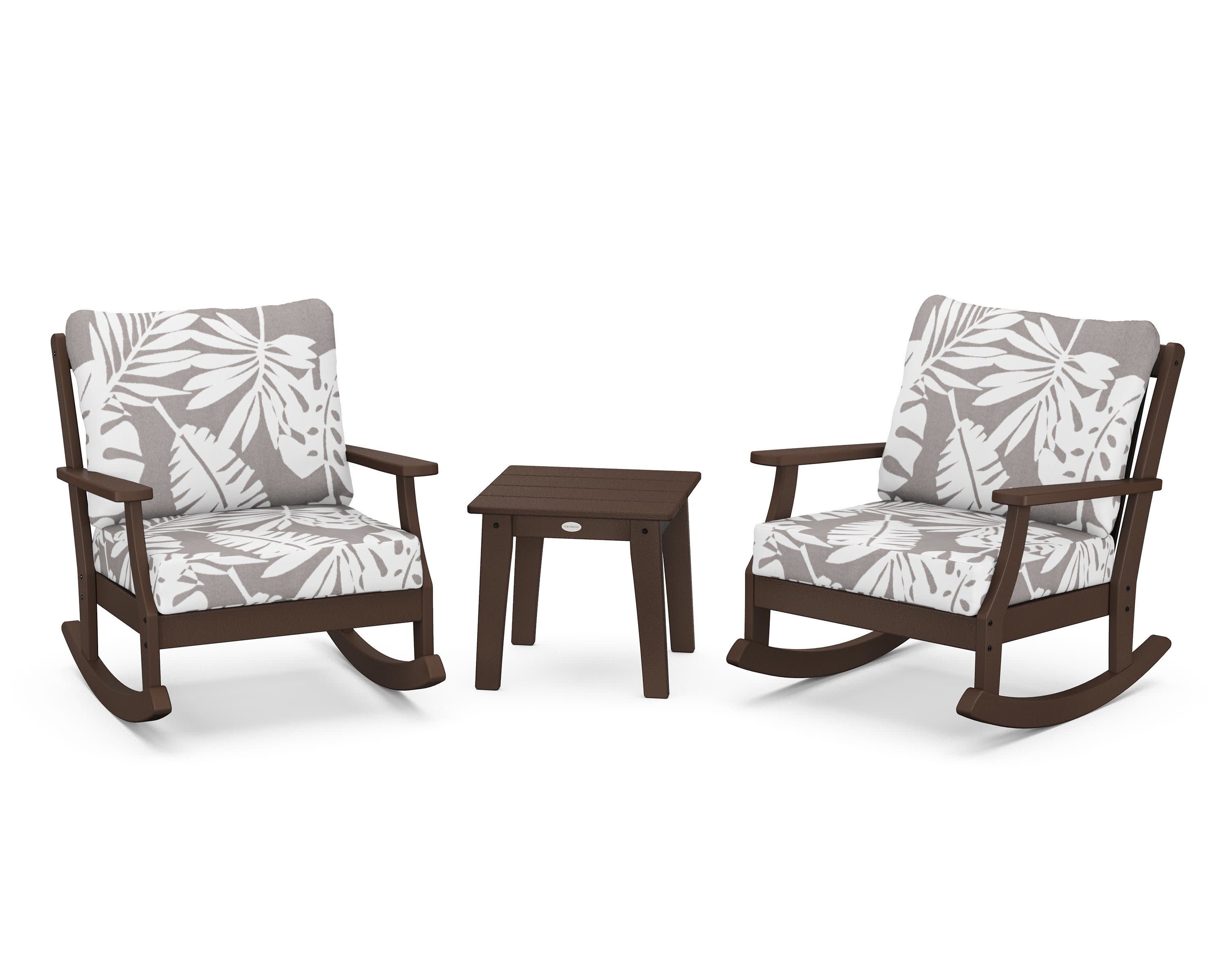 Braxton 3-Piece Deep Seating Rocker Set in Mahogany / Leaf Grey Mist
