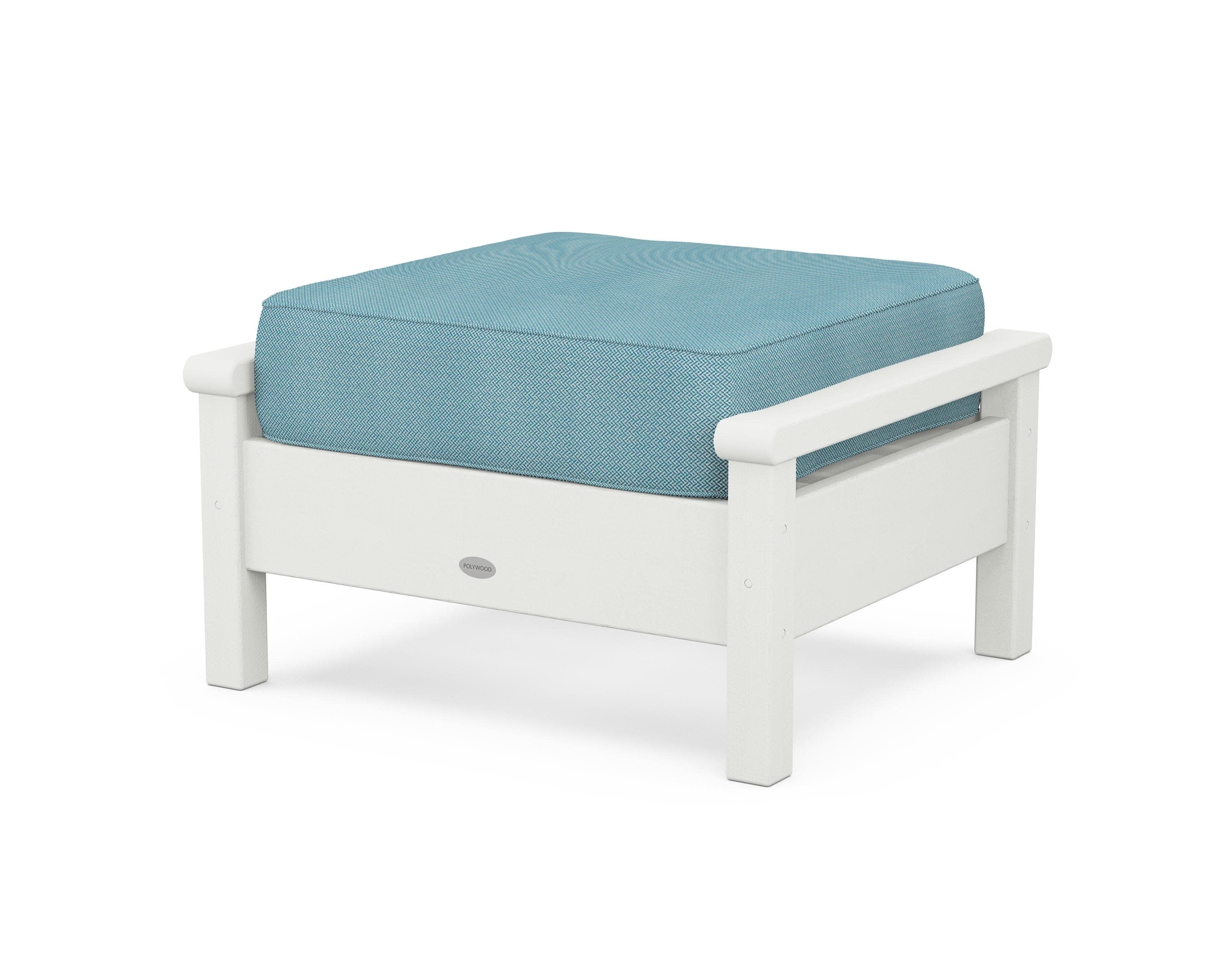Harbour Deep Seating Ottoman in Vintage White / Lattice Sky Blue