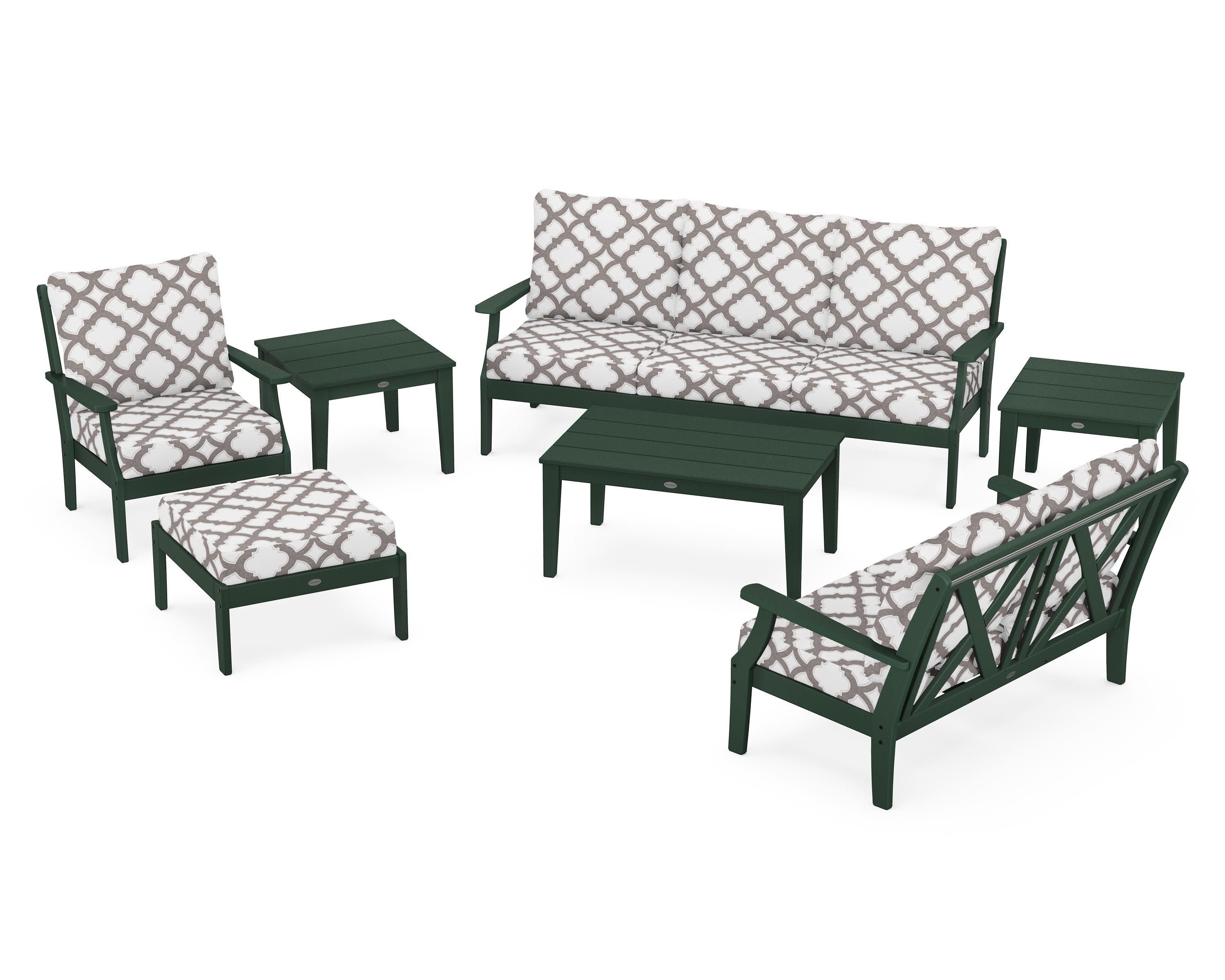 Braxton 7-Piece Deep Seating Set in Green / Trellis Grey Mist