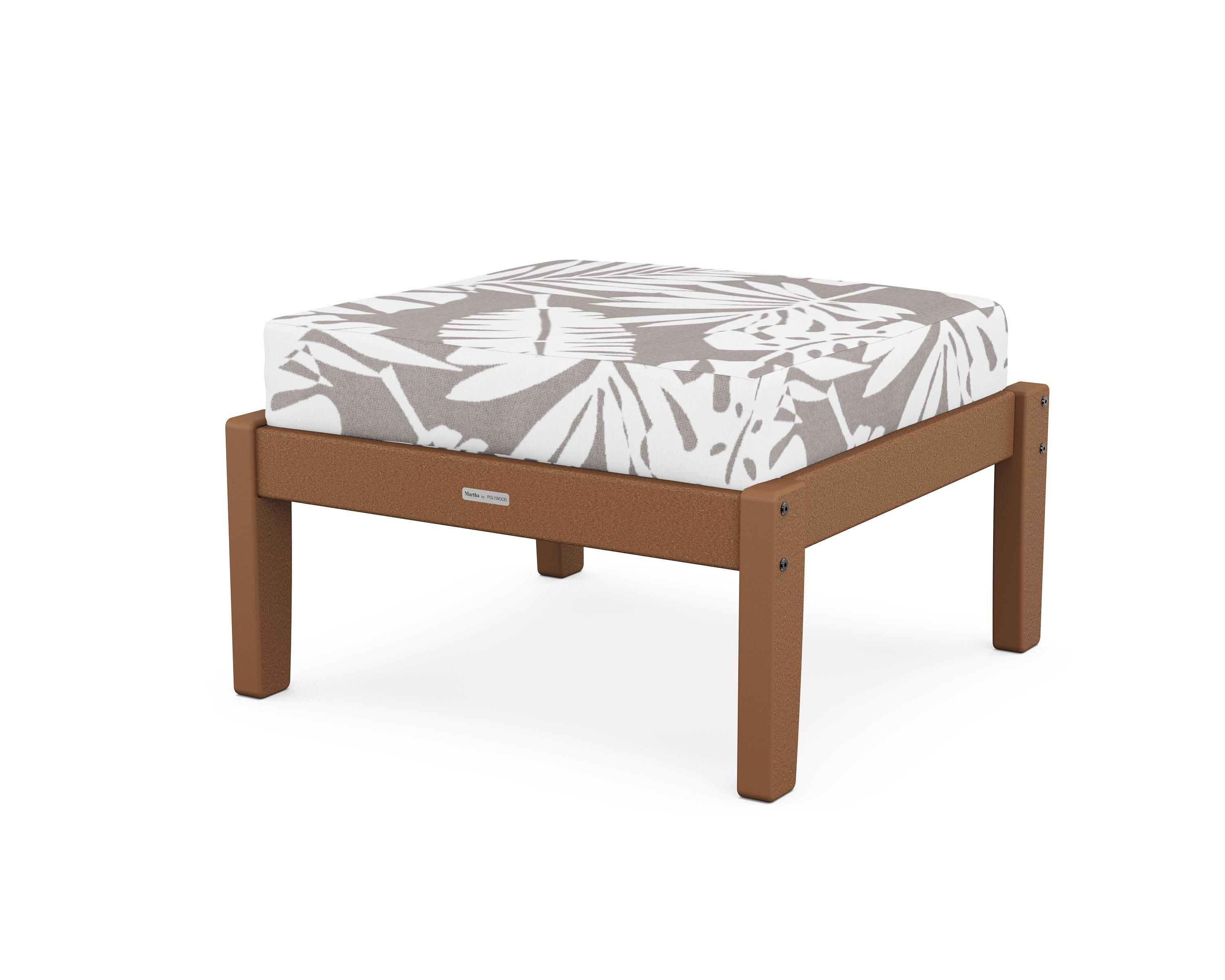 Chinoiserie Deep Seating Ottoman in Teak / Leaf Grey Mist