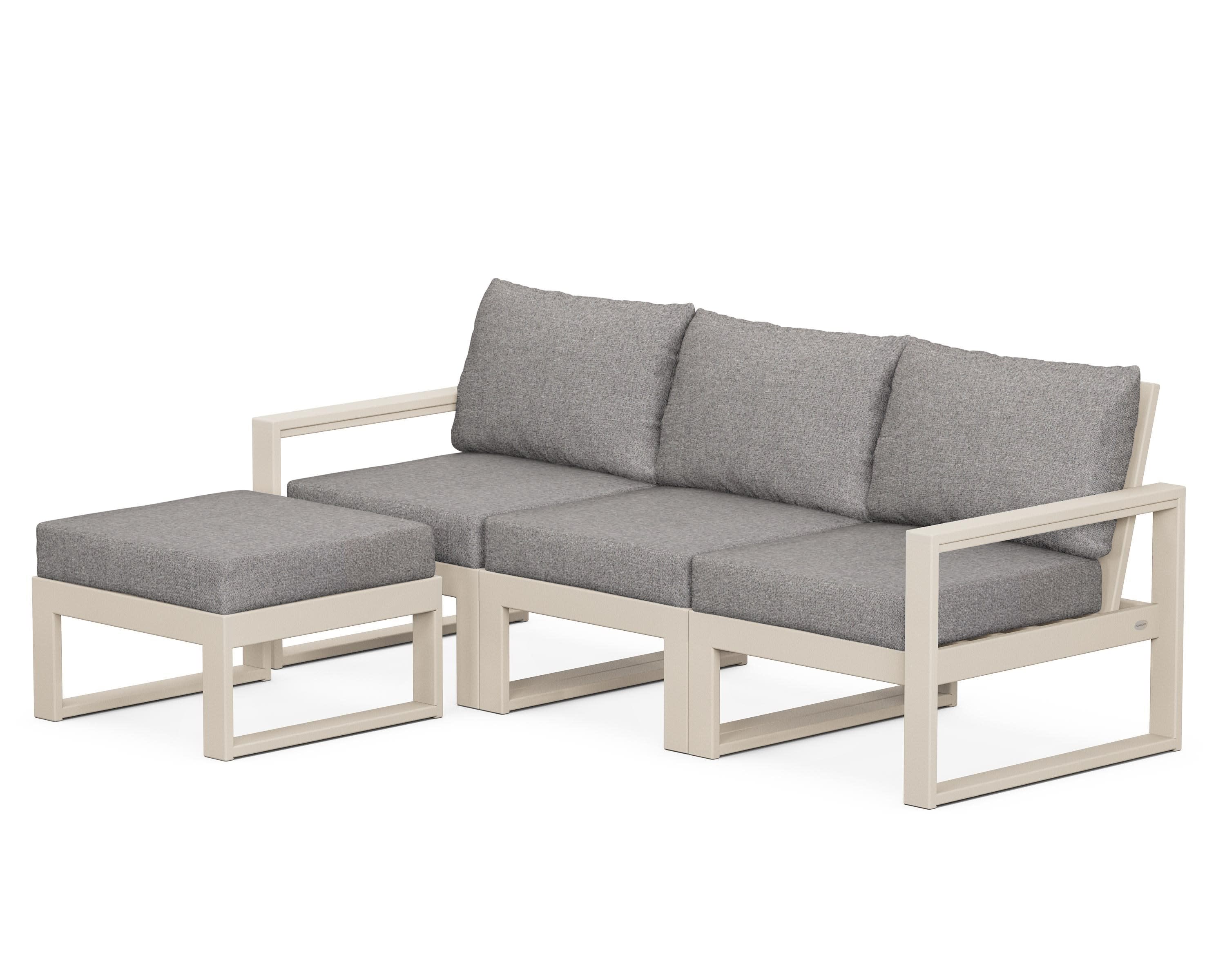 EDGE 4-Piece Modular Deep Seating Set with Ottoman in Sand / Grey Mist