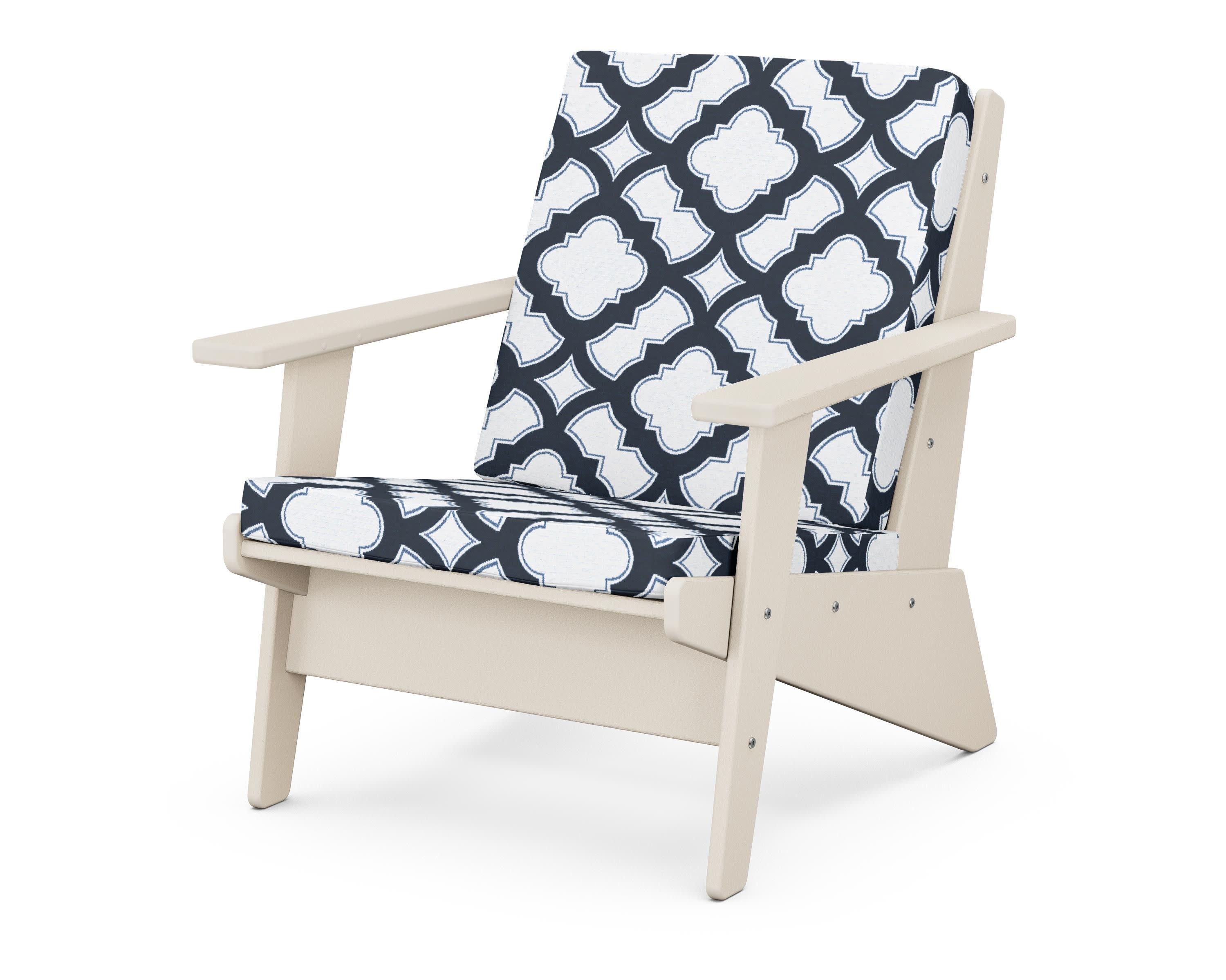 Riviera Modern Lounge Chair in Sand / Trellis Marine Indigo