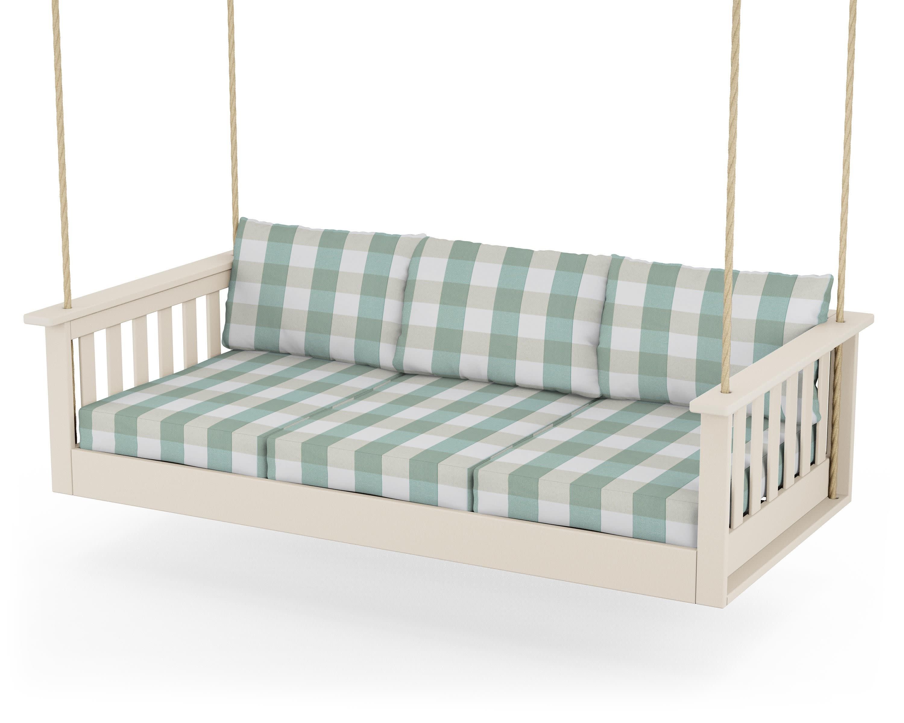 Vineyard Daybed Swing in Sand / Buffalo Plaid Glacier Spa