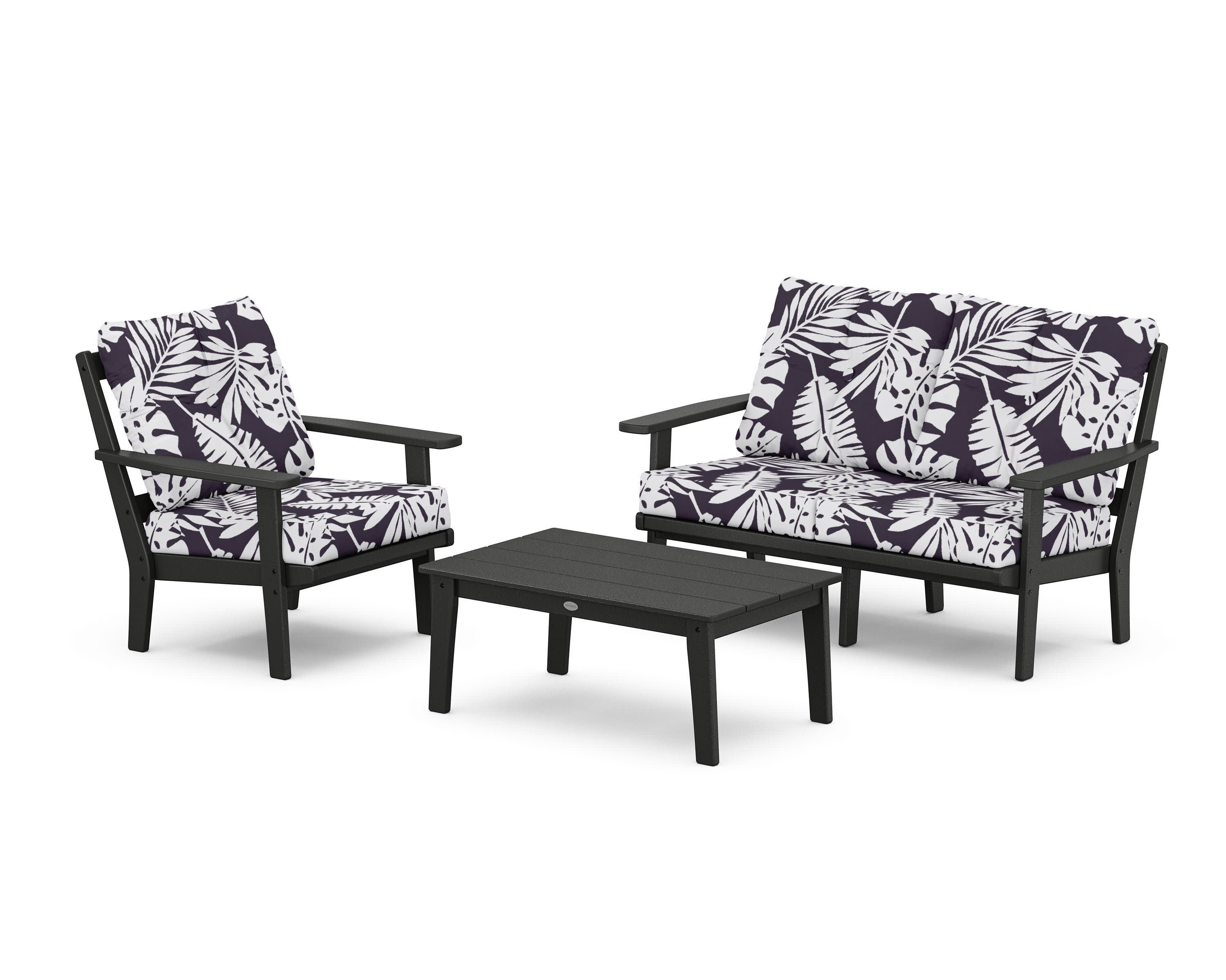 Oxford 3-Piece Deep Seating Set with Loveseat in Black / Leaf Navy