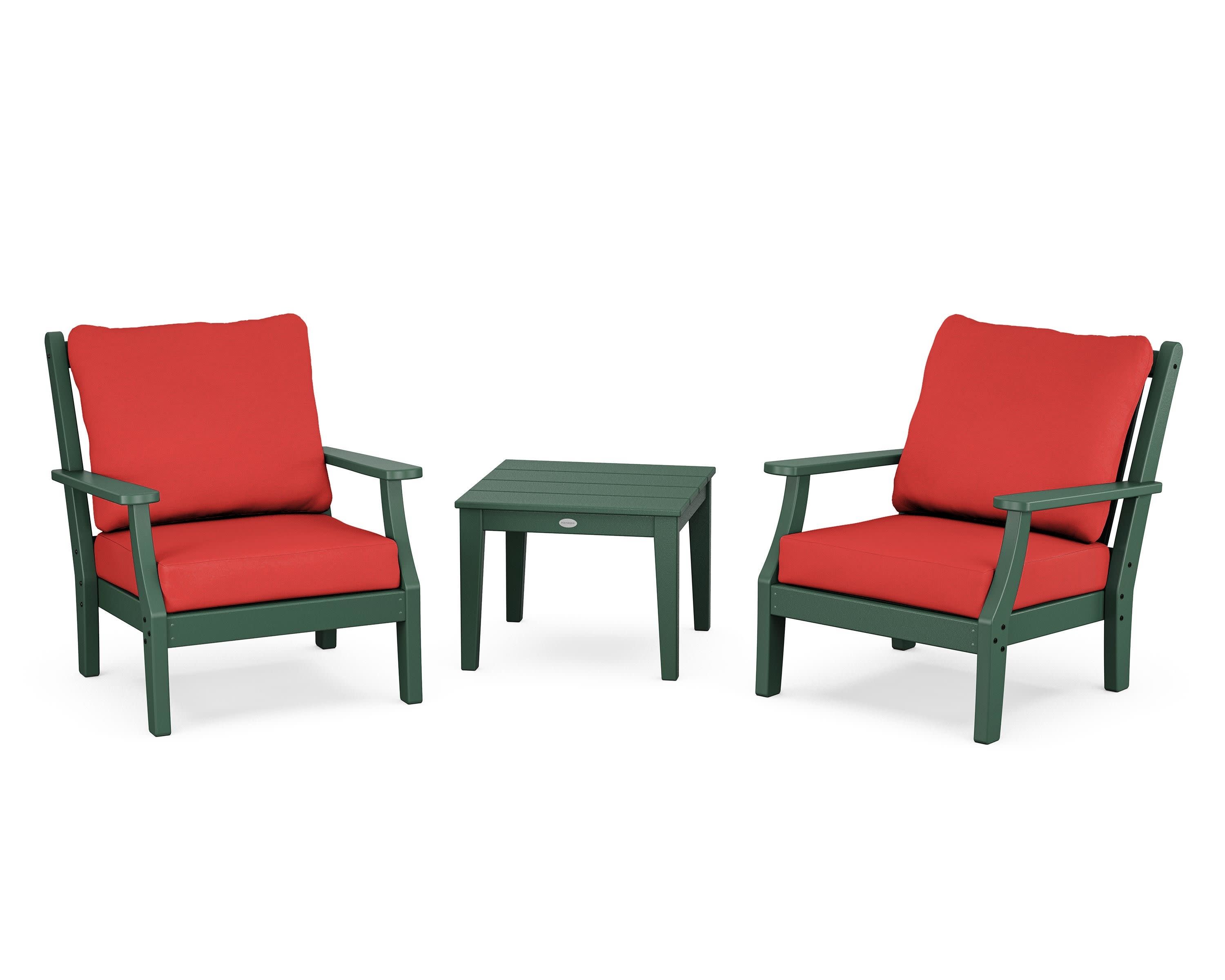 Wovendale 3-Piece Deep Seating Set in Green / Crimson Linen