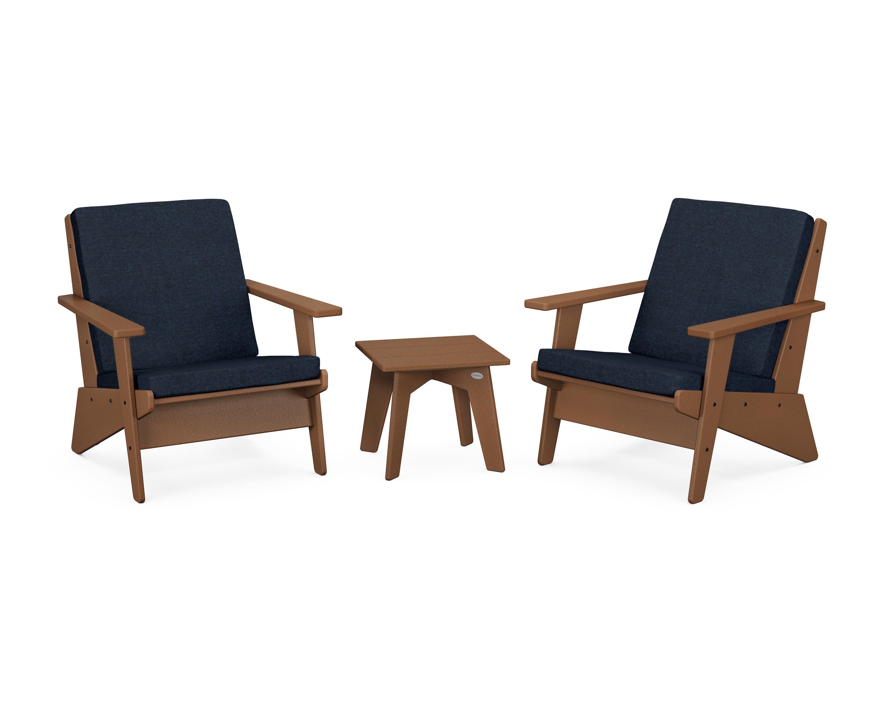 Riviera Modern Lounge 3-Piece Set in Teak / Marine Indigo