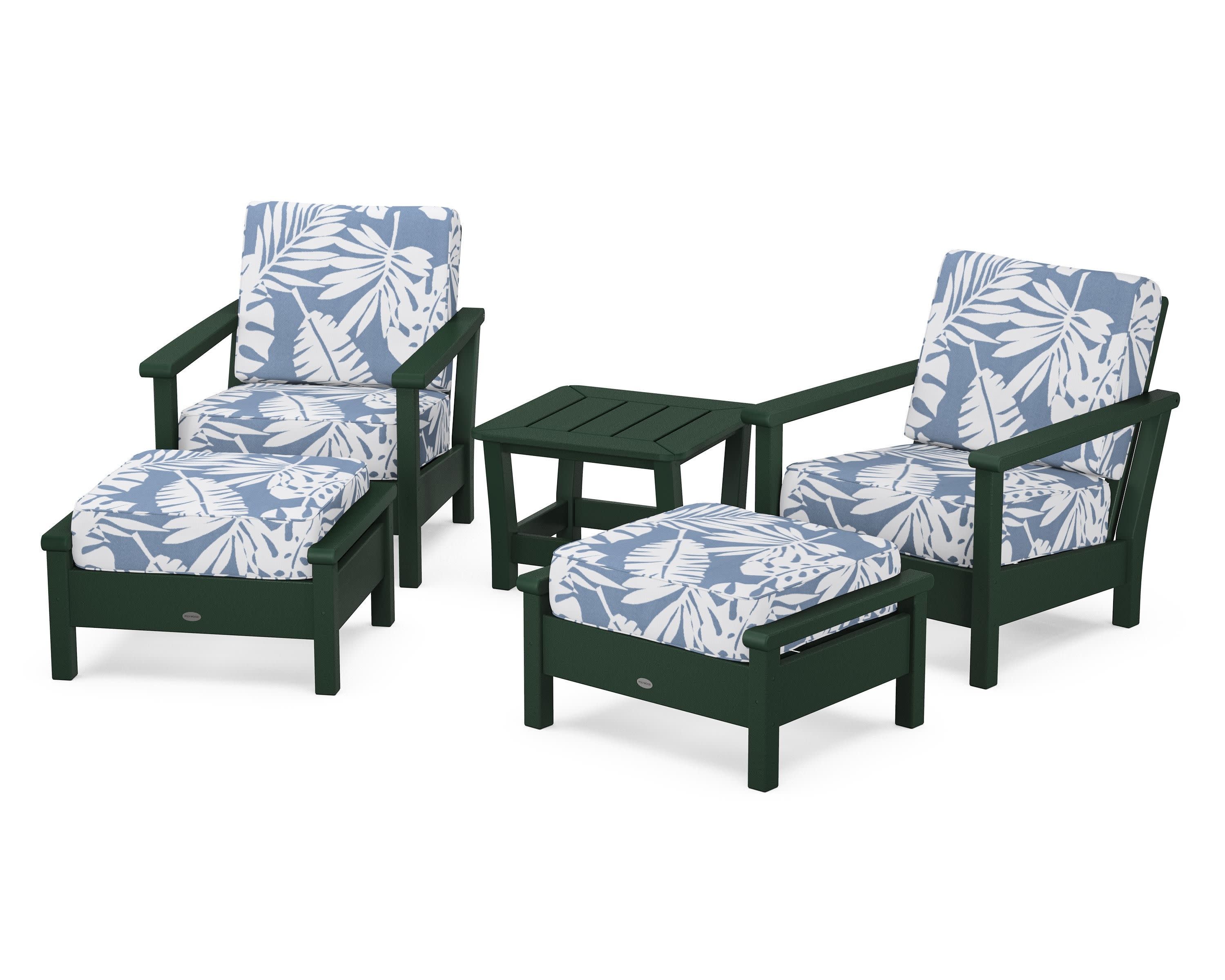 Harbour 5-Piece Deep Seating Chair Set in Green / Leaf Sky Blue