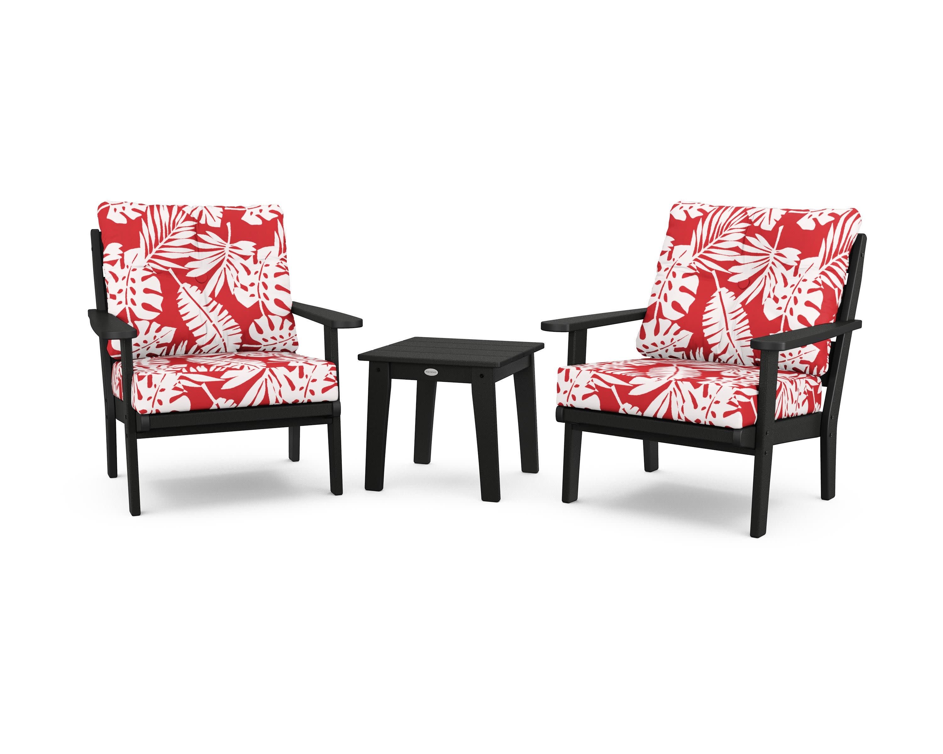 Lakeside 3-Piece Deep Seating Chair Set in Black / Leaf Crimson