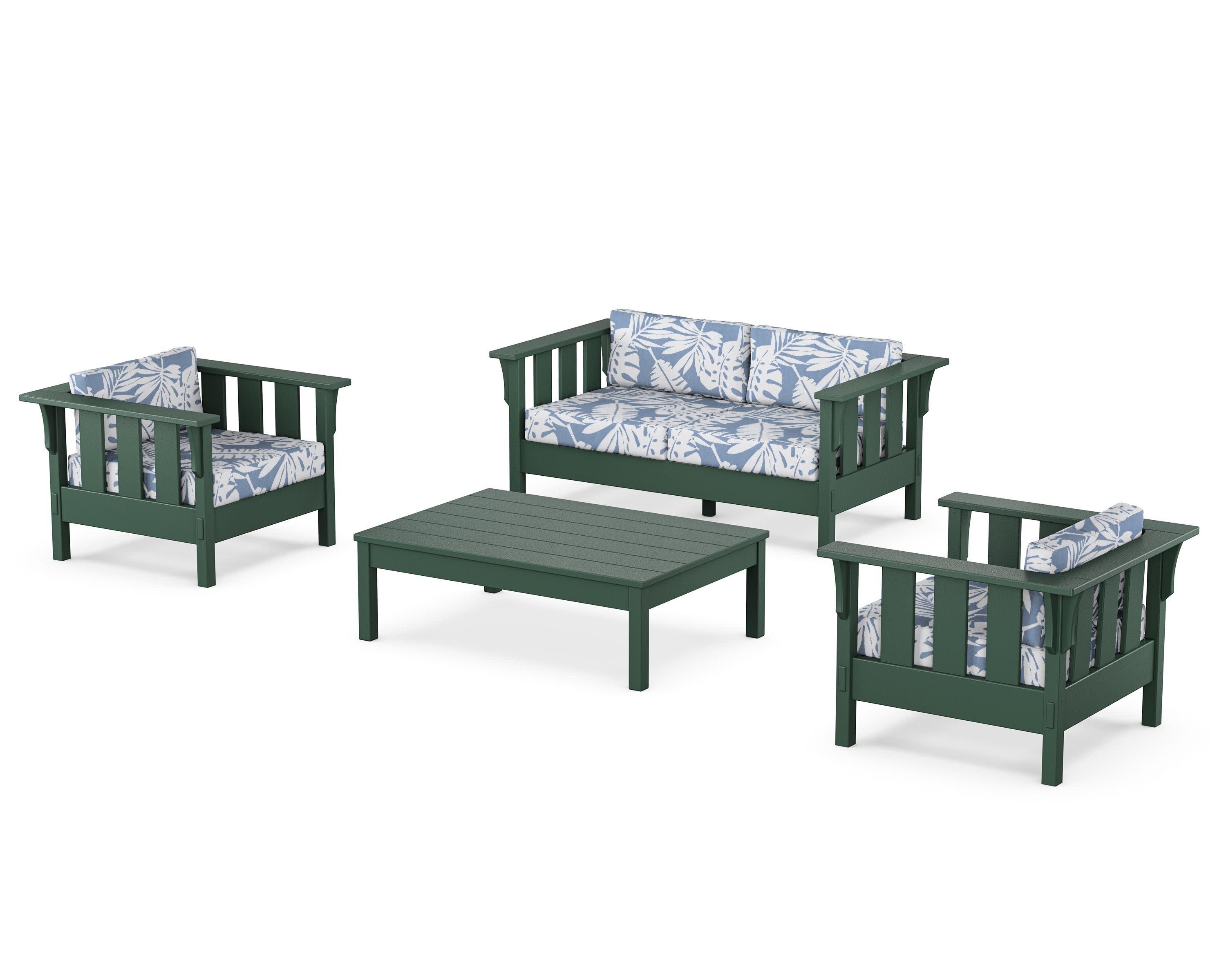 Acadia 4-Piece Deep Seating Set with Loveseat in Green / Leaf Sky Blue