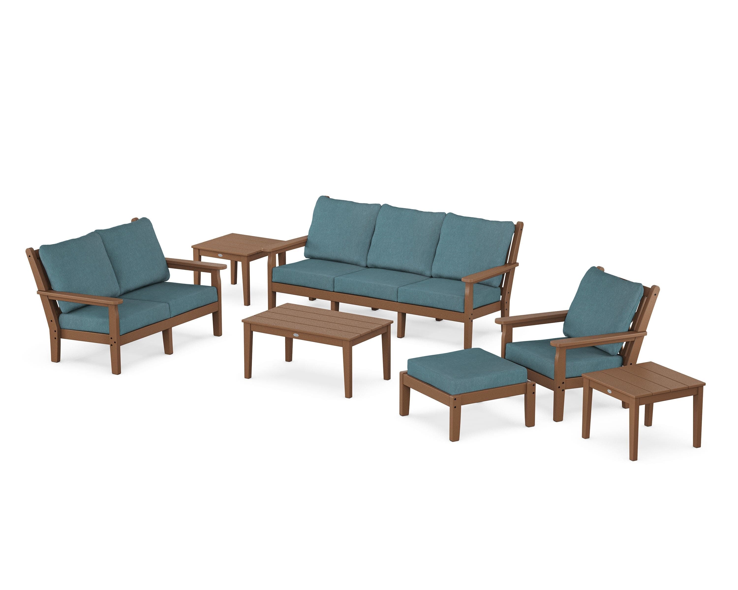 Chippendale 7-Piece Deep Seating Set in Teak / Ocean Teal