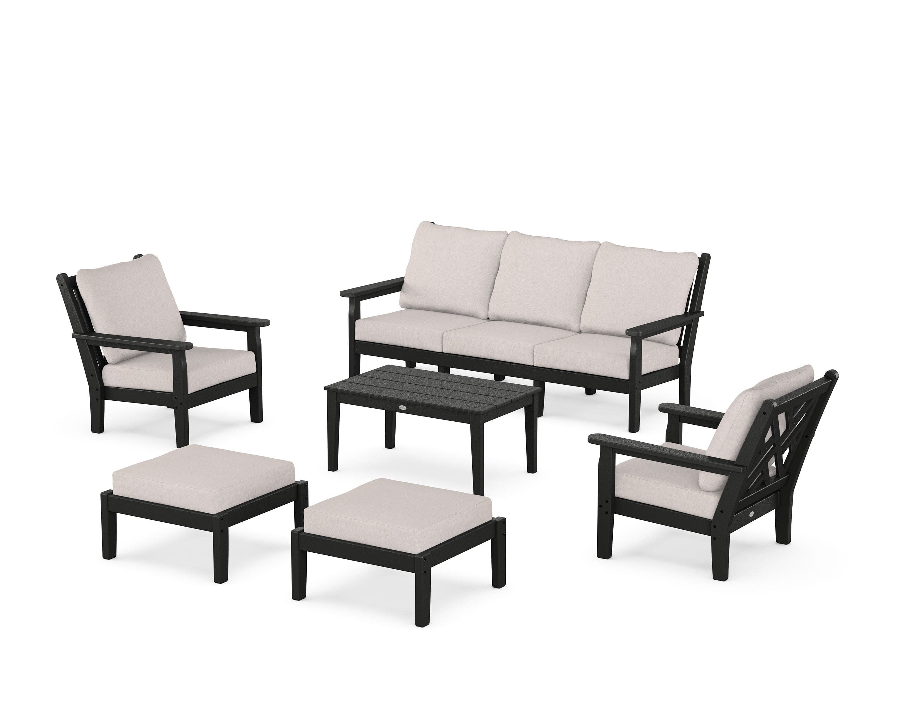 Chippendale 6-Piece Lounge Sofa Set in Black / Dune Burlap