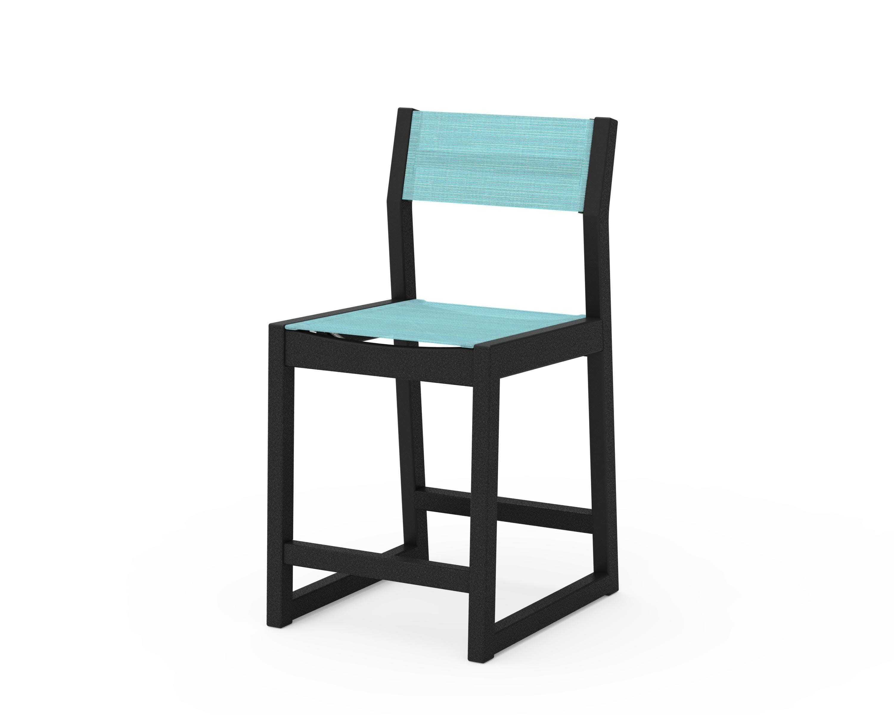 EDGE Sling Counter Side Chair in Black / Dupioni Aquamarine Sling