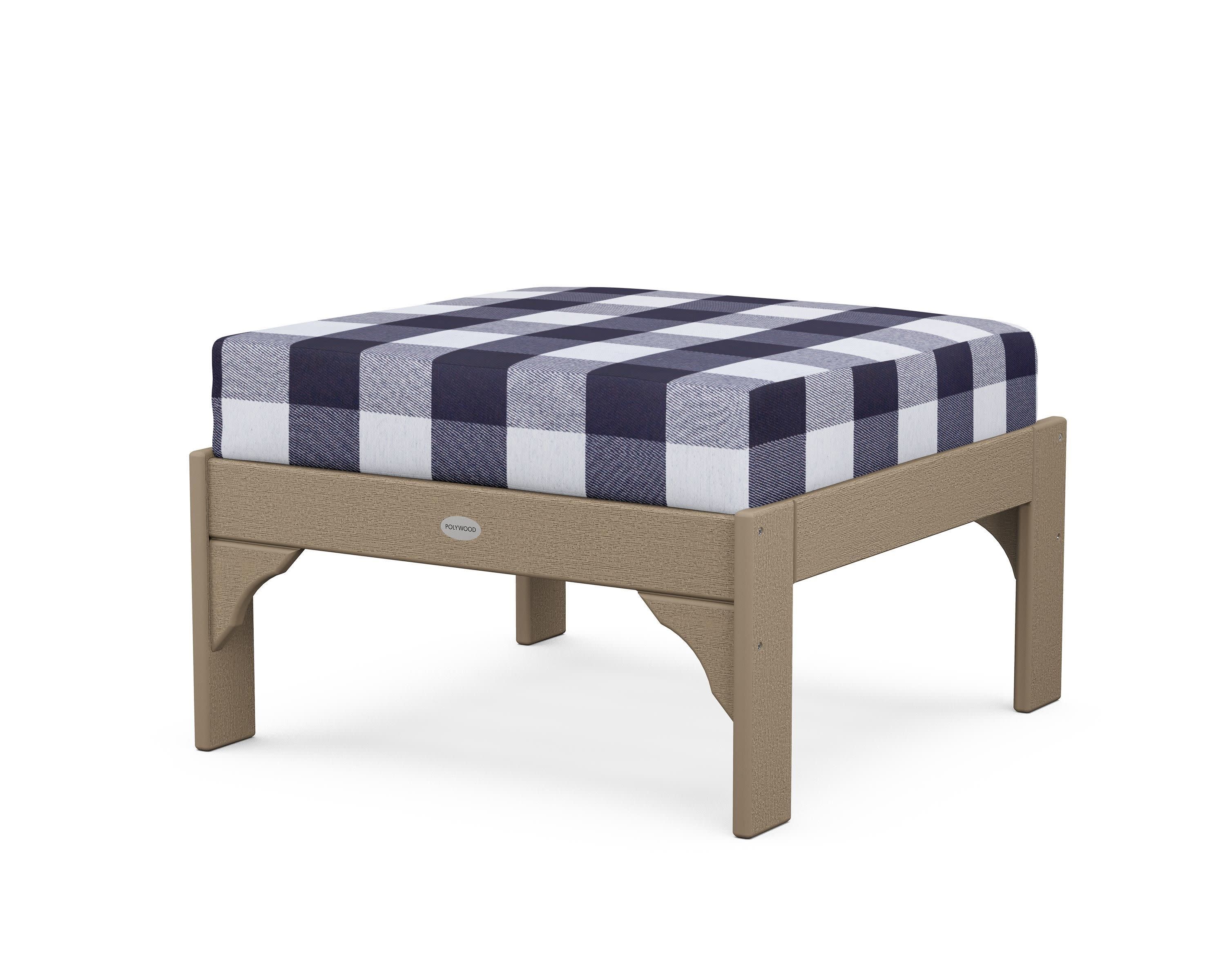 Vineyard Deep Seating Ottoman in Vintage Sahara / Buffalo Plaid Navy