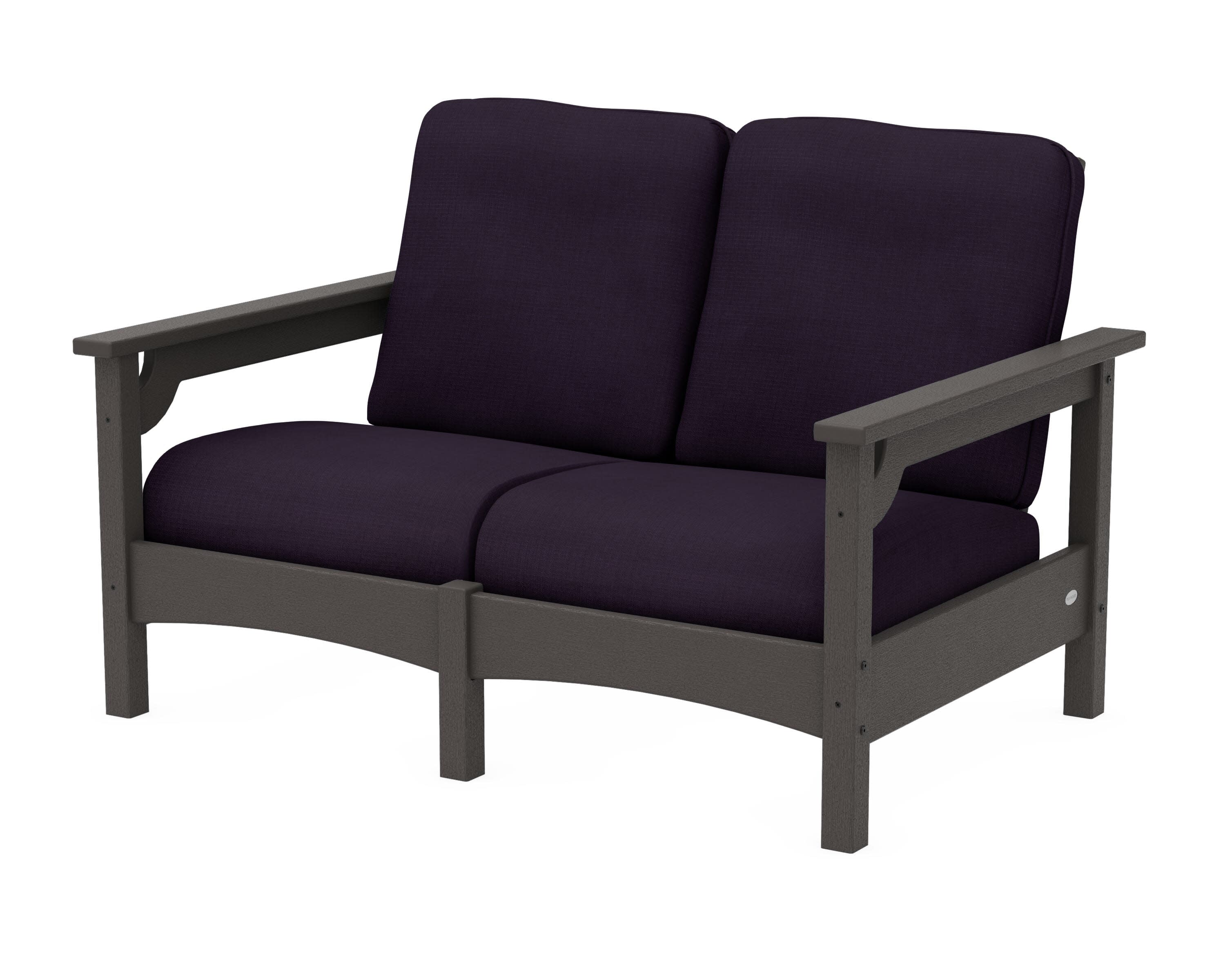 Club Loveseat in Vintage Coffee / Navy Linen