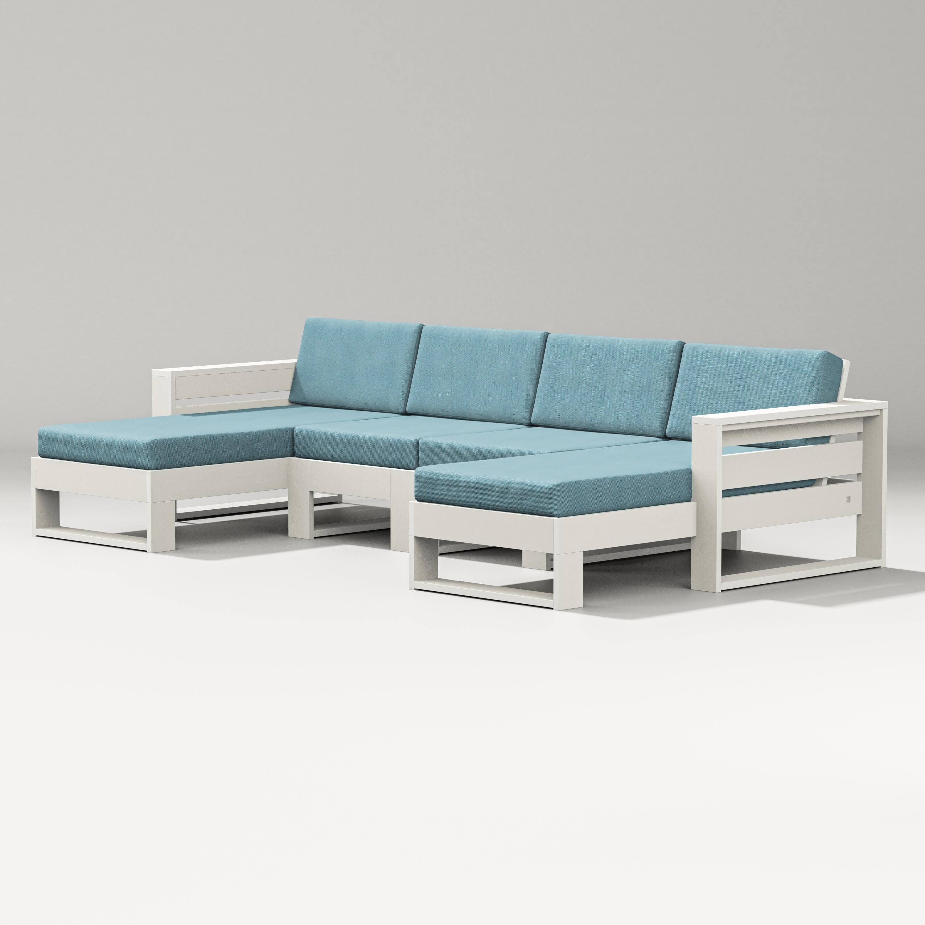 Latitude Double Chaise Sectional in Vintage White / Lattice Sky Blue