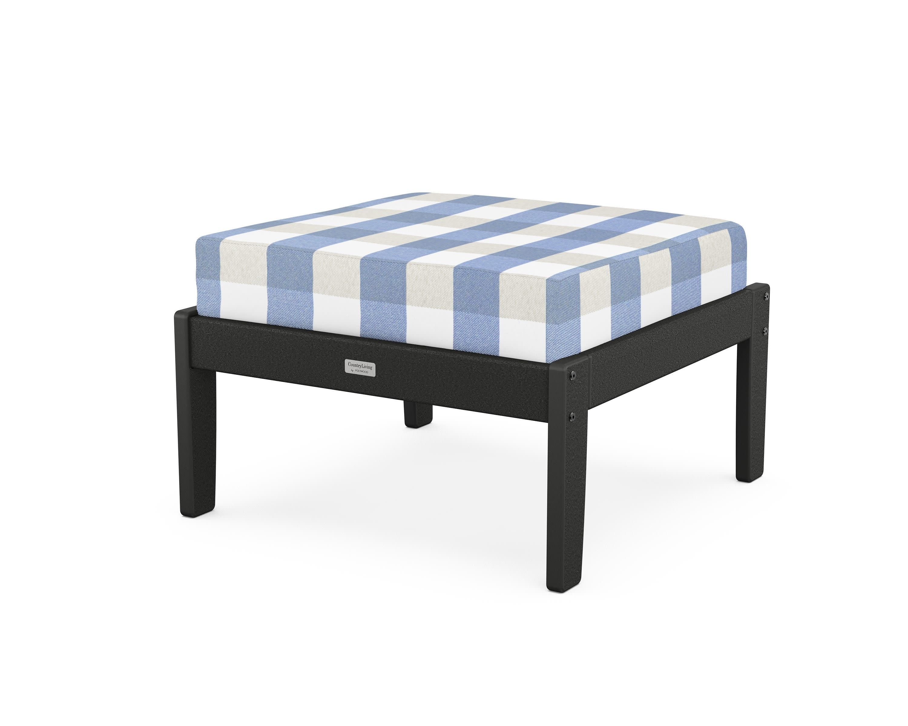 Cottage Deep Seating Ottoman in Black / Buffalo Plaid Sky Blue