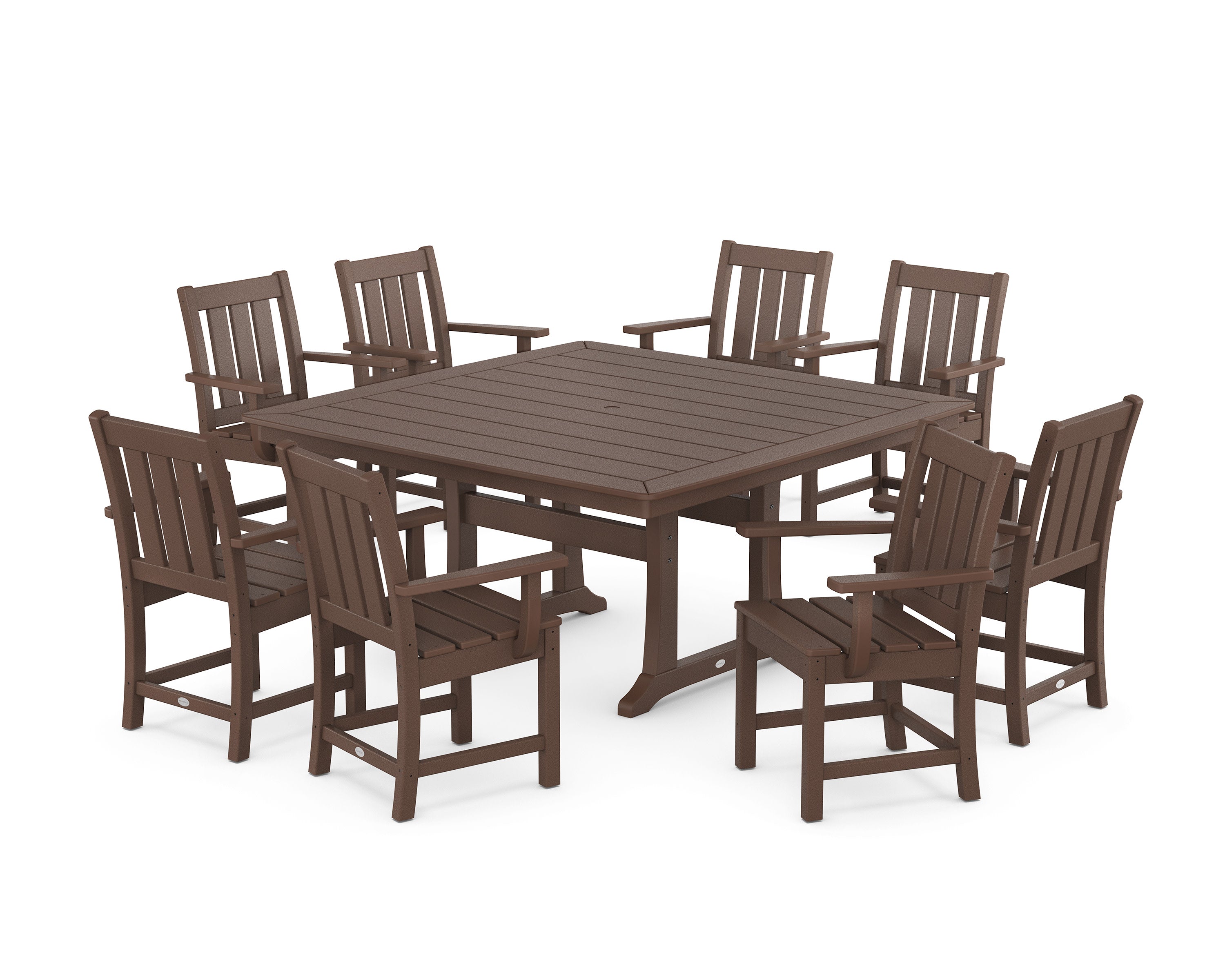 Oxford 9-Piece Square Dining Set with Trestle Legs in Mahogany