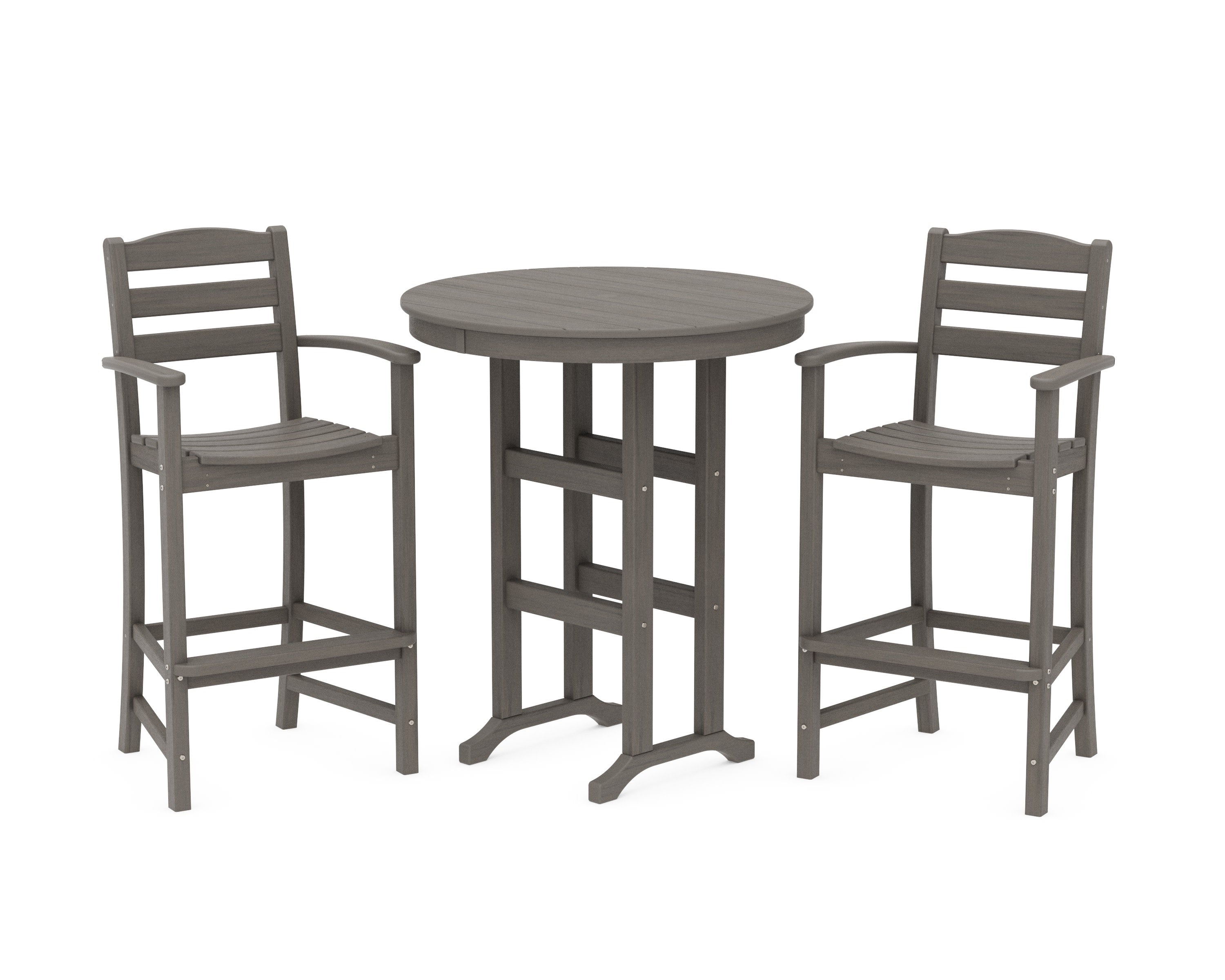 La Casa Caf 3-Piece Round Farmhouse Bar Set in Driftwood