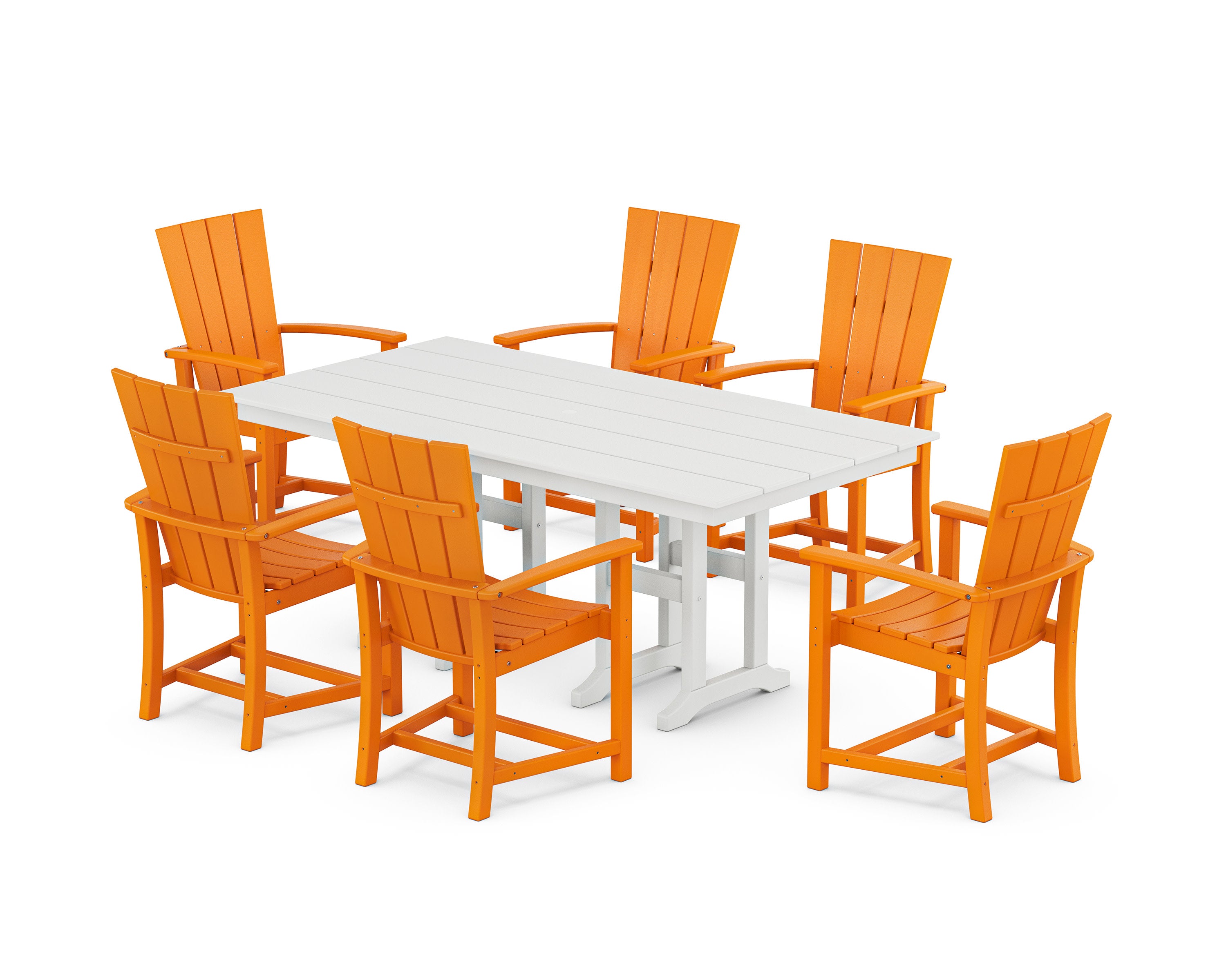 Quattro 7-Piece Farmhouse Dining Set in Tangerine / White