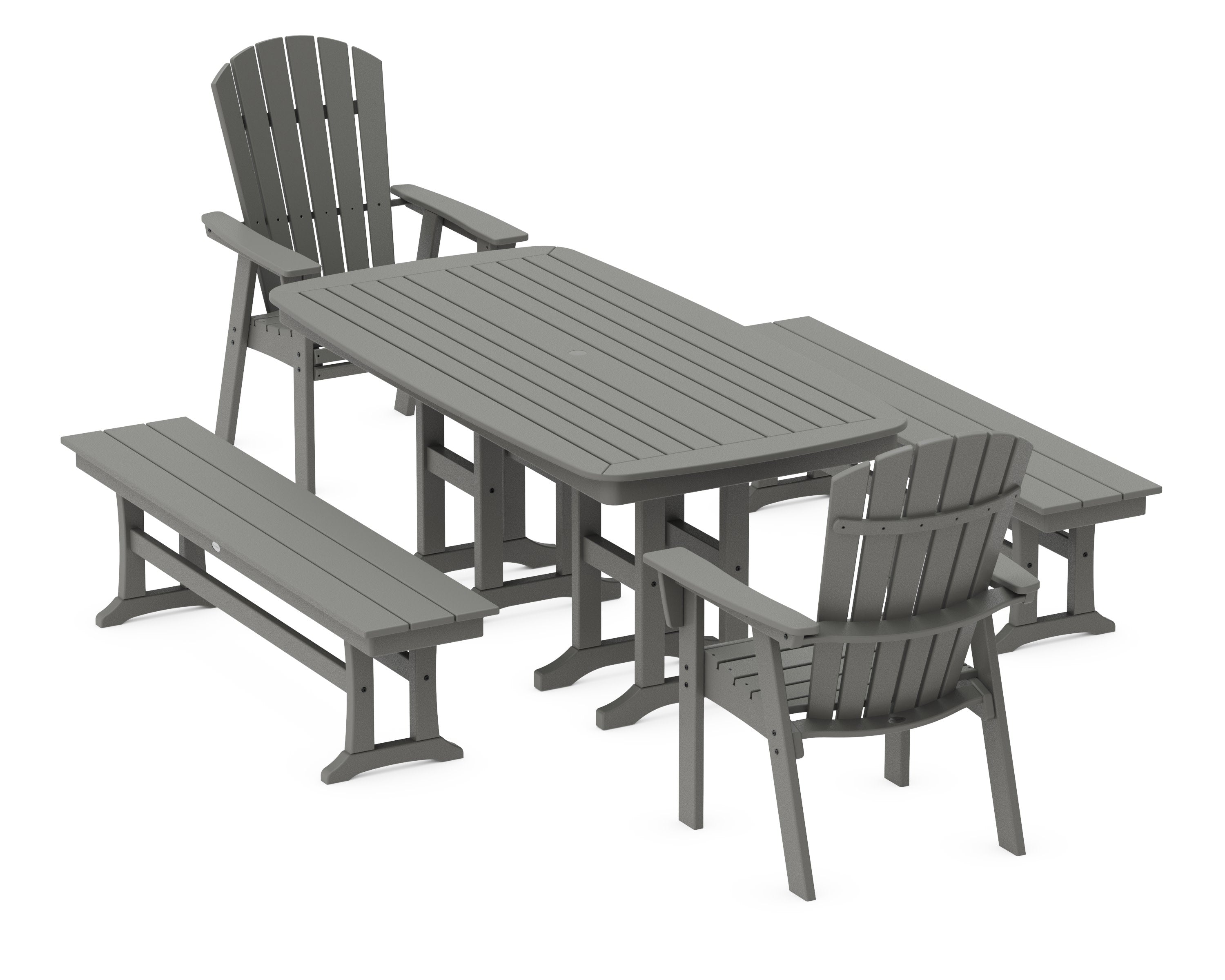Nautical Curveback Adirondack 5-Piece Dining Set with Benches