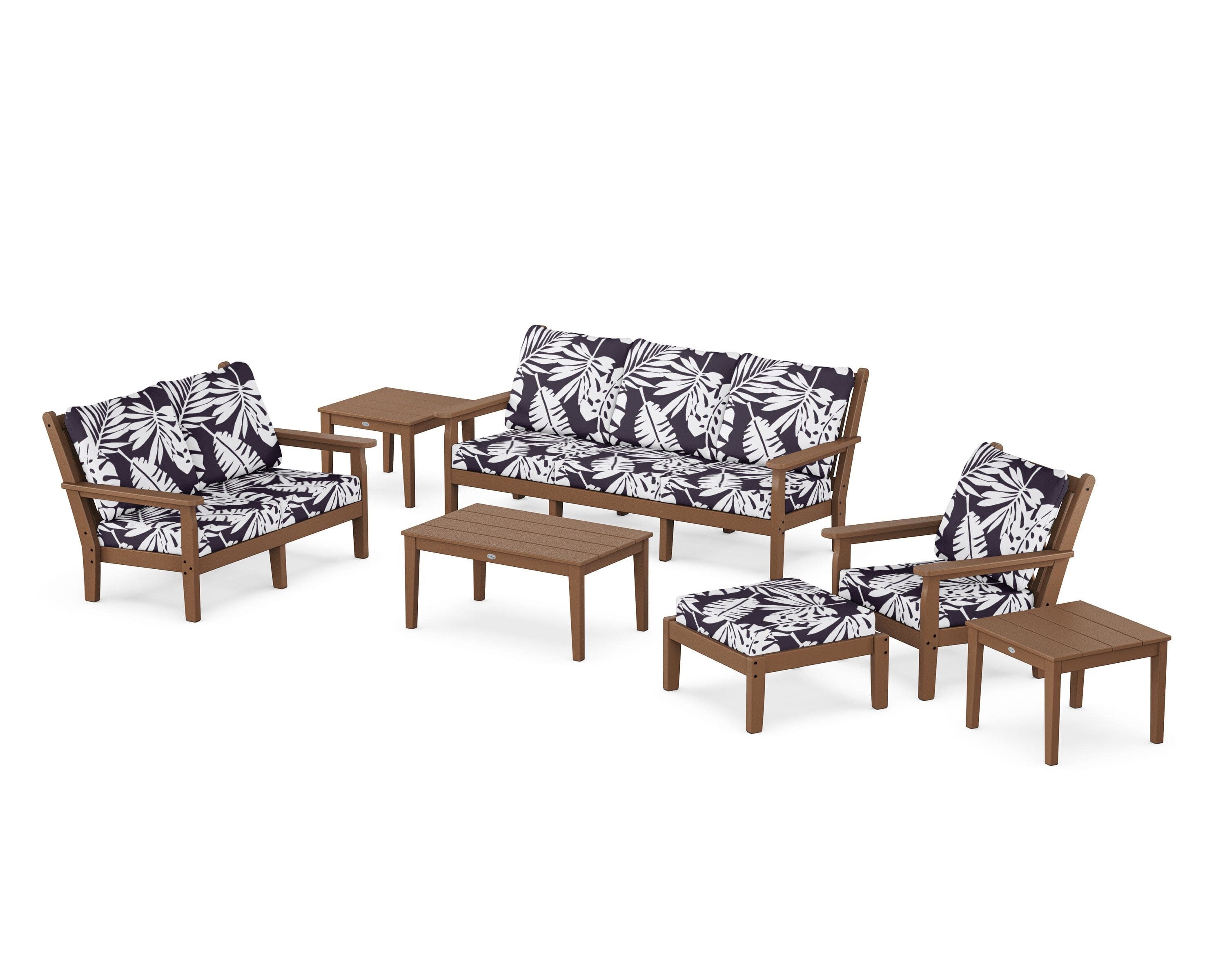 Chippendale 7-Piece Deep Seating Set in Teak / Leaf Navy