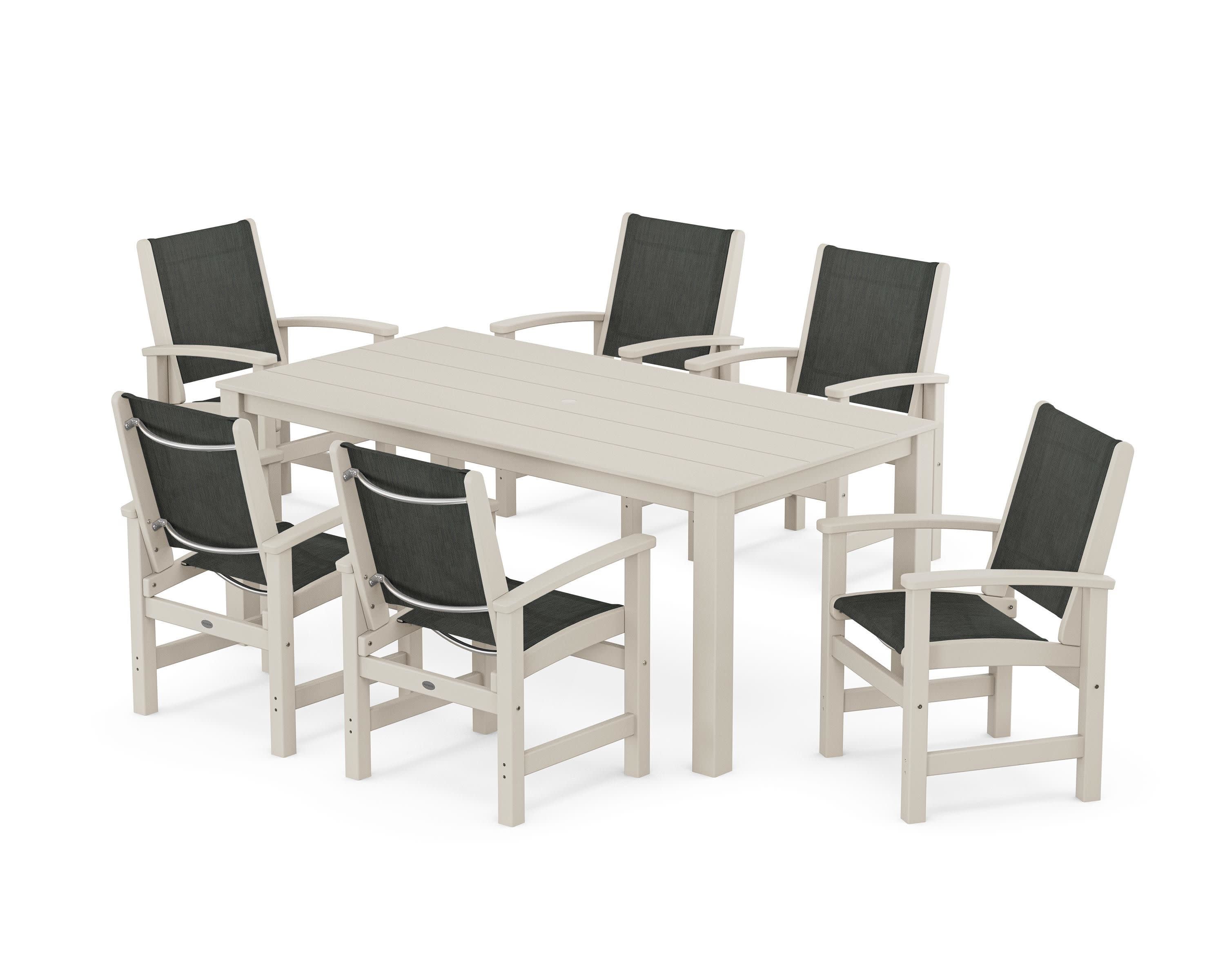 Coastal 7-Piece Parsons Dining Set in Sand / Ember Sling