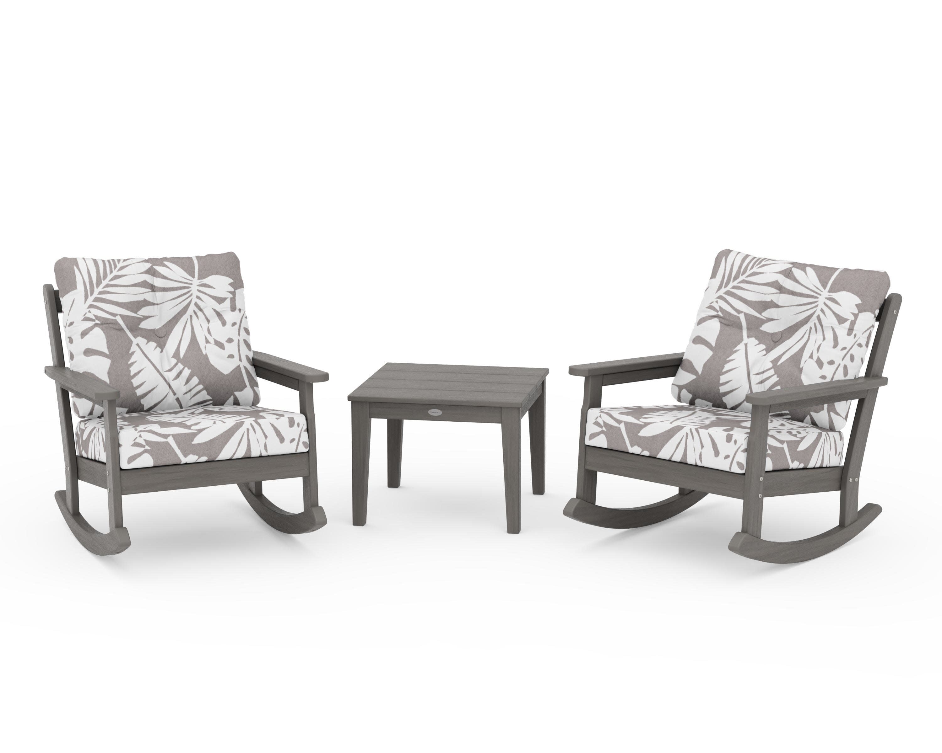 Vineyard 3-Piece Deep Seating Rocker Set in Driftwood / Leaf Grey Mist