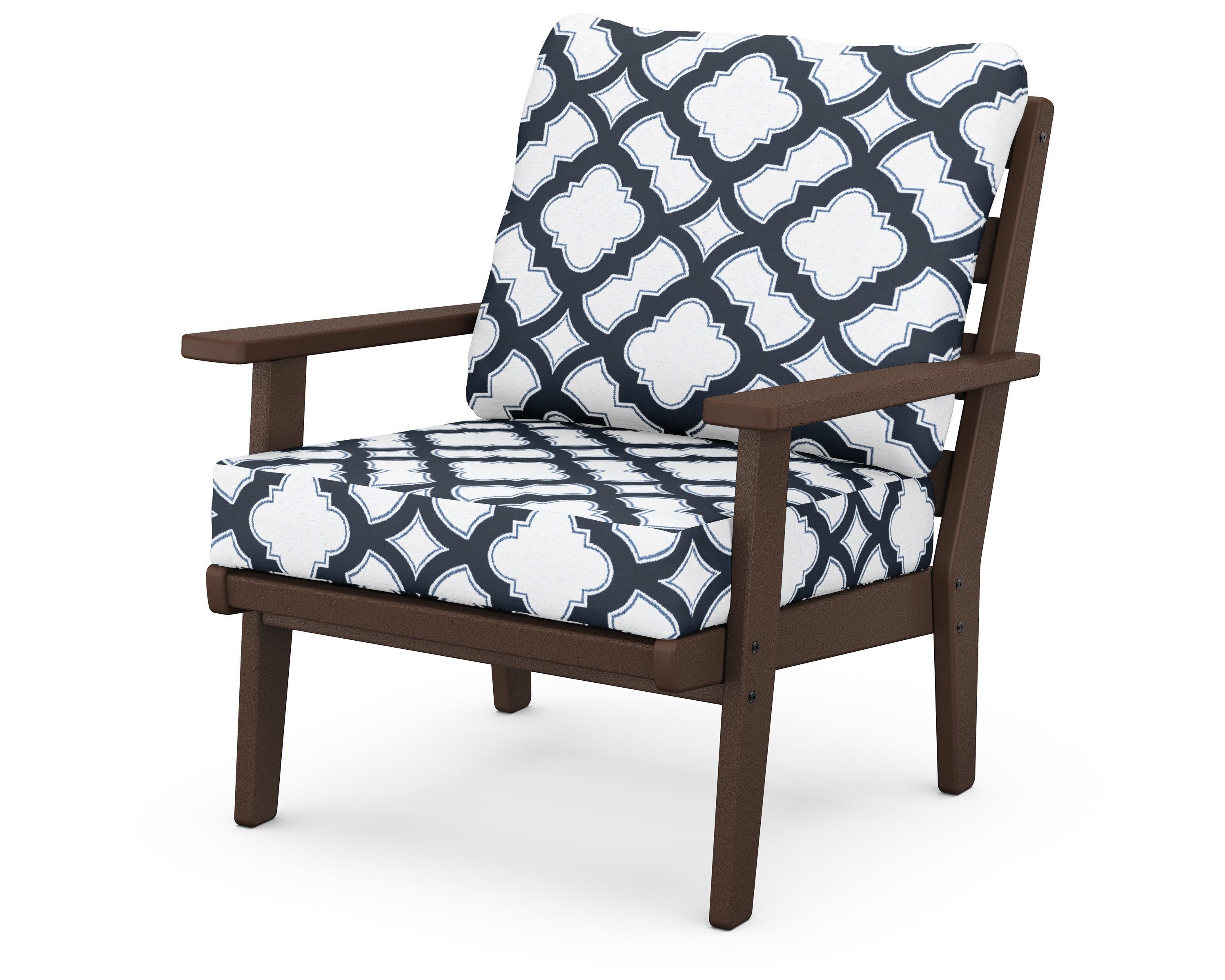 Grant Park Deep Seating Chair in Mahogany / Trellis Marine Indigo