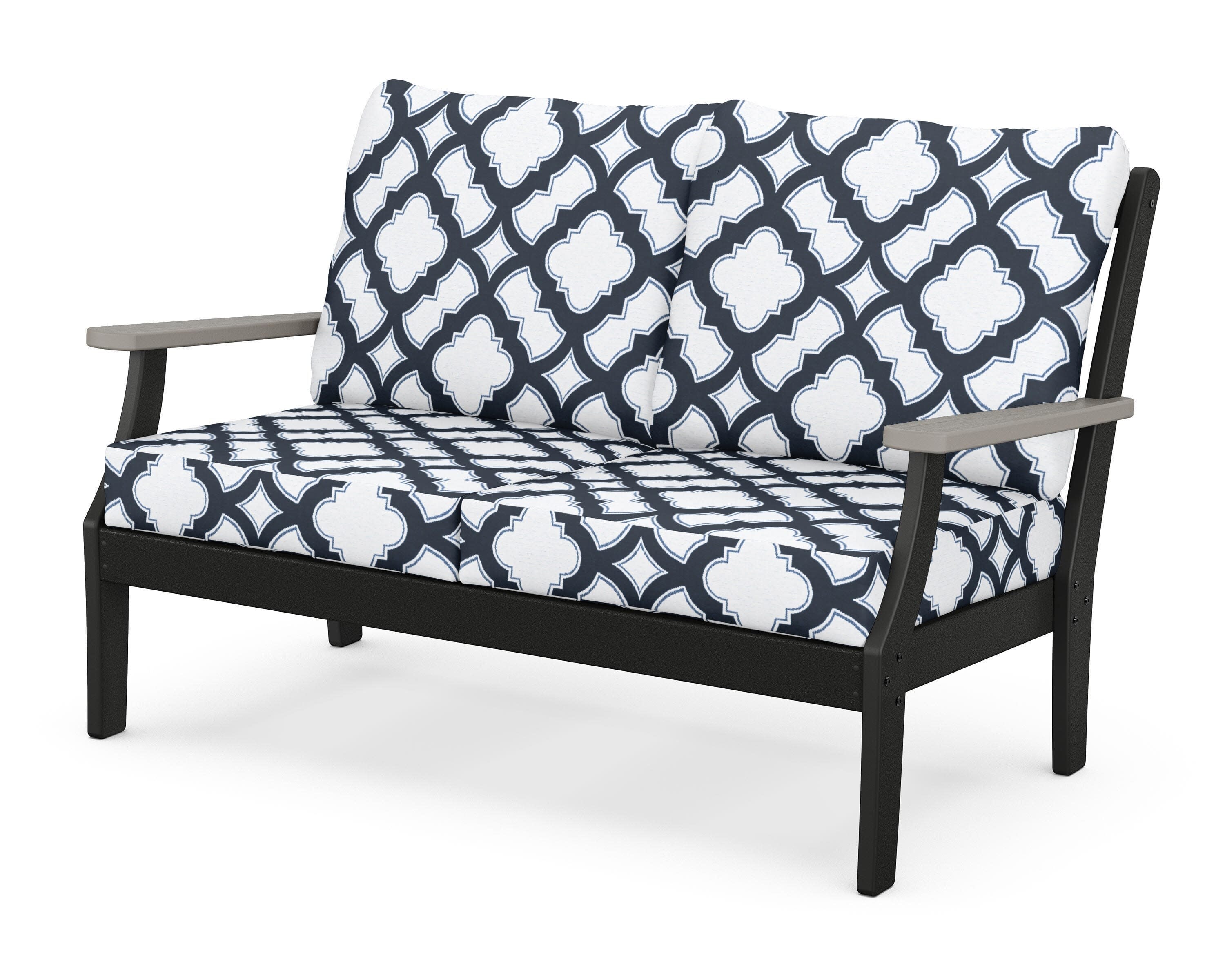 Braxton Deep Seating Loveseat in Black / Driftwood / Trellis Marine Indigo