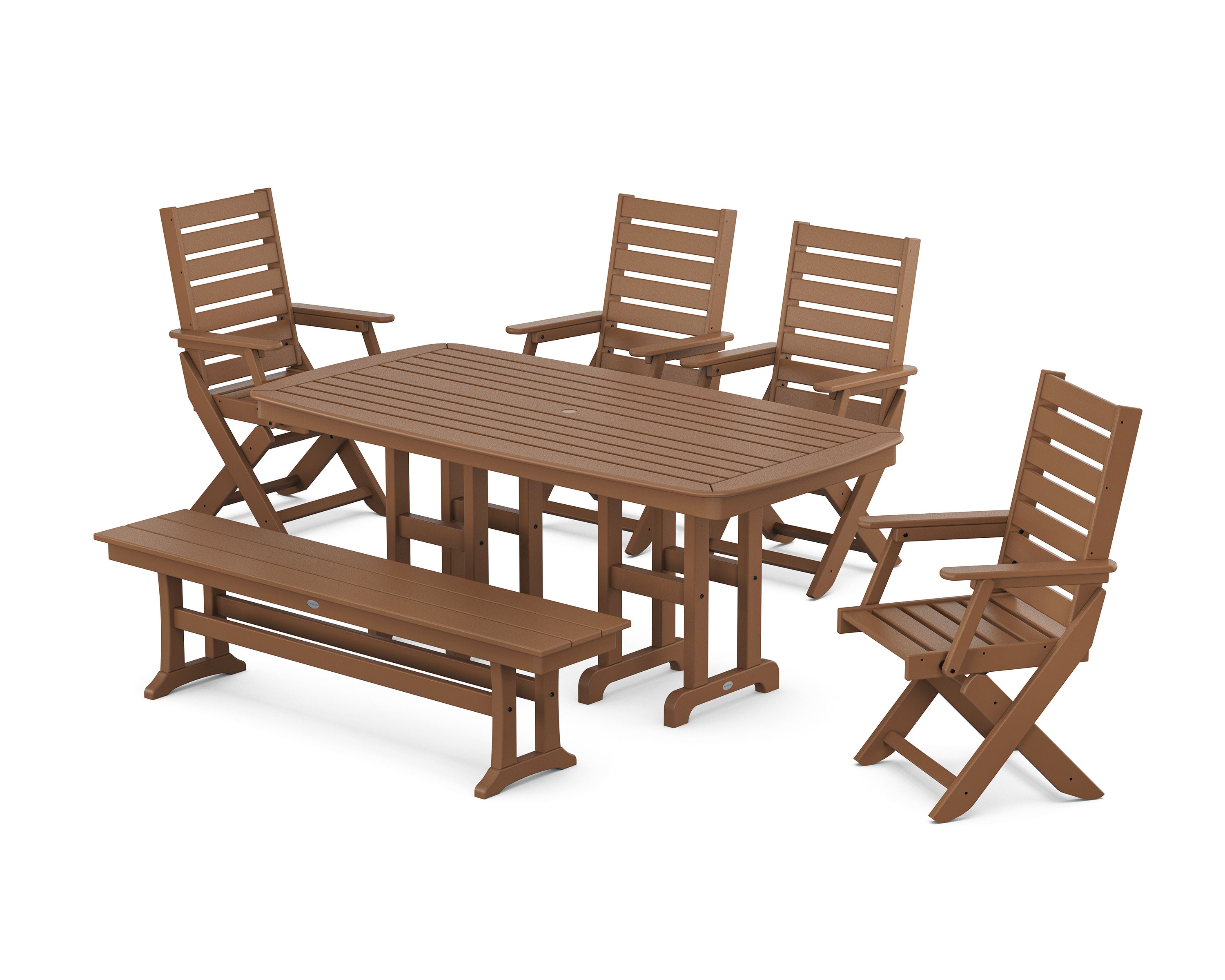 Captain Folding Chair 6-Piece Dining Set with Bench in Teak
