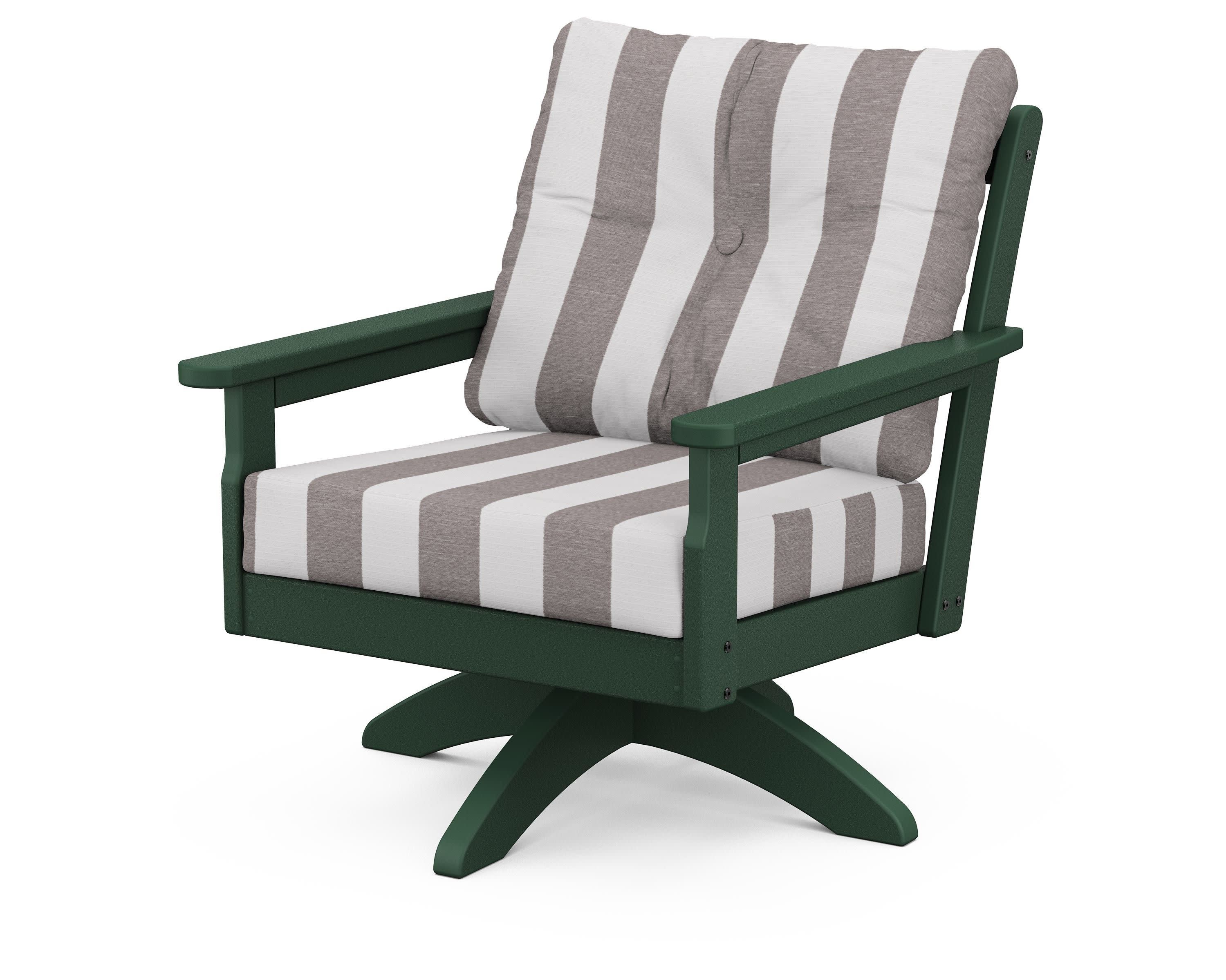 Vineyard Deep Seating Swivel Chair in Green / Cabana Stripe Grey Mist