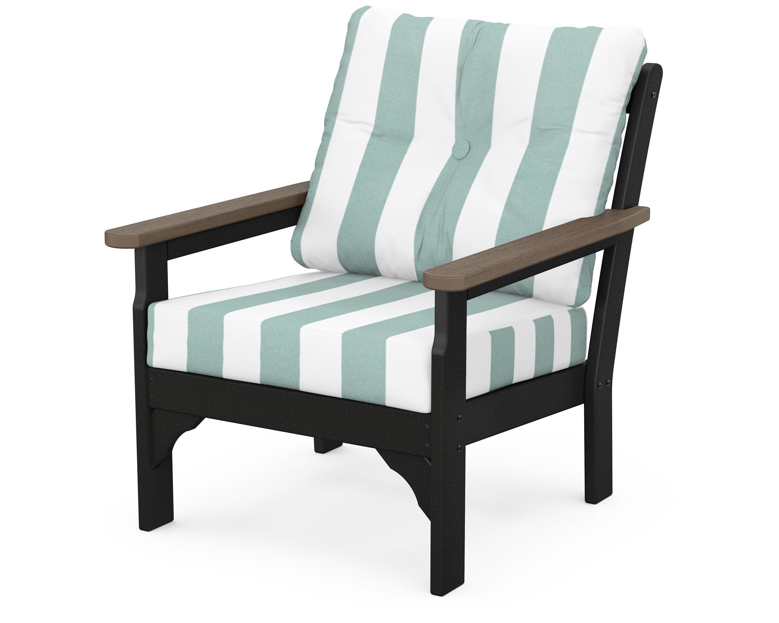 Vineyard Deep Seating Chair in Black / Kona / Cabana Stripe Glacier Spa