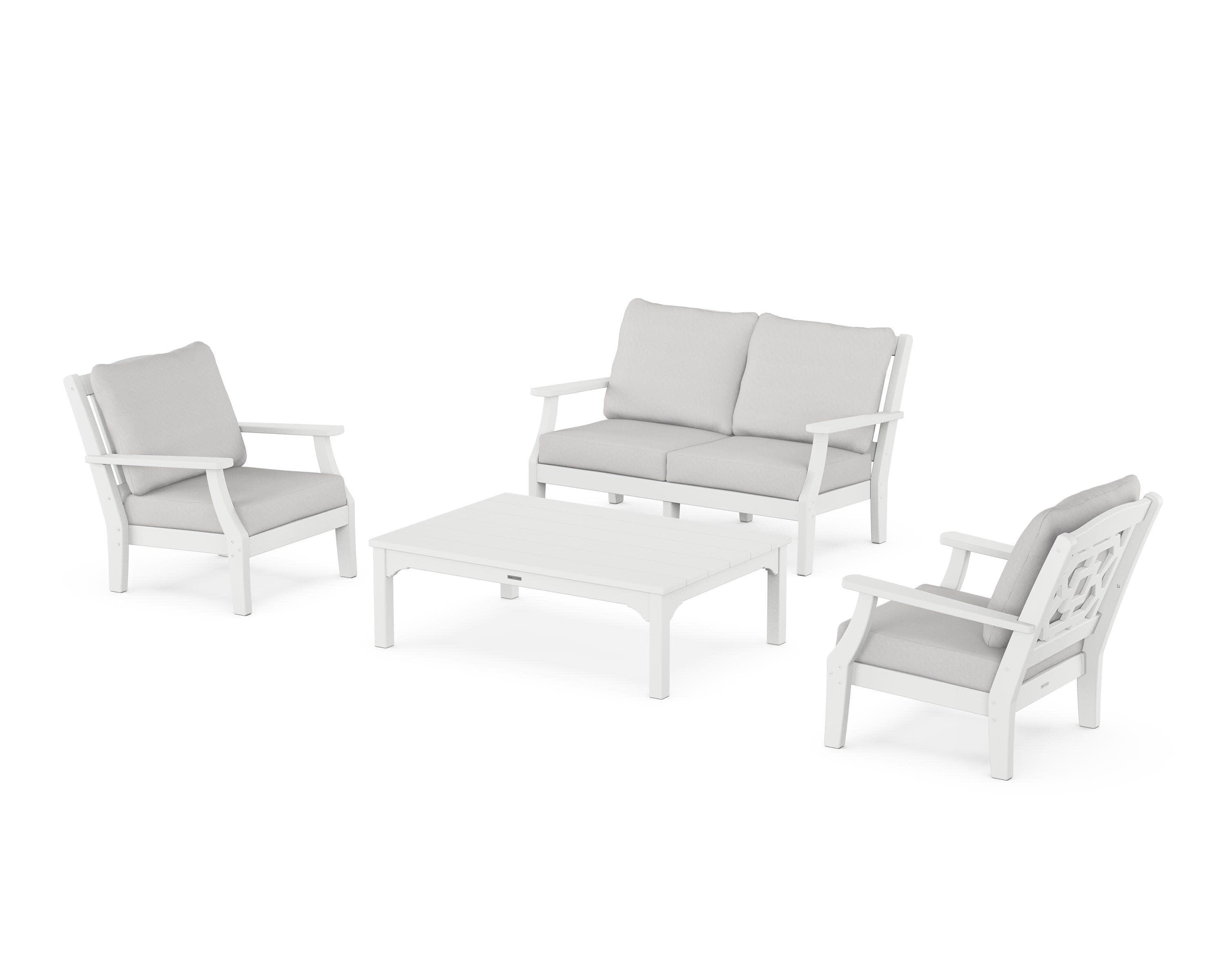 Chinoiserie 4-Piece Deep Seating Set with Loveseat in White / Diamond in the Rough