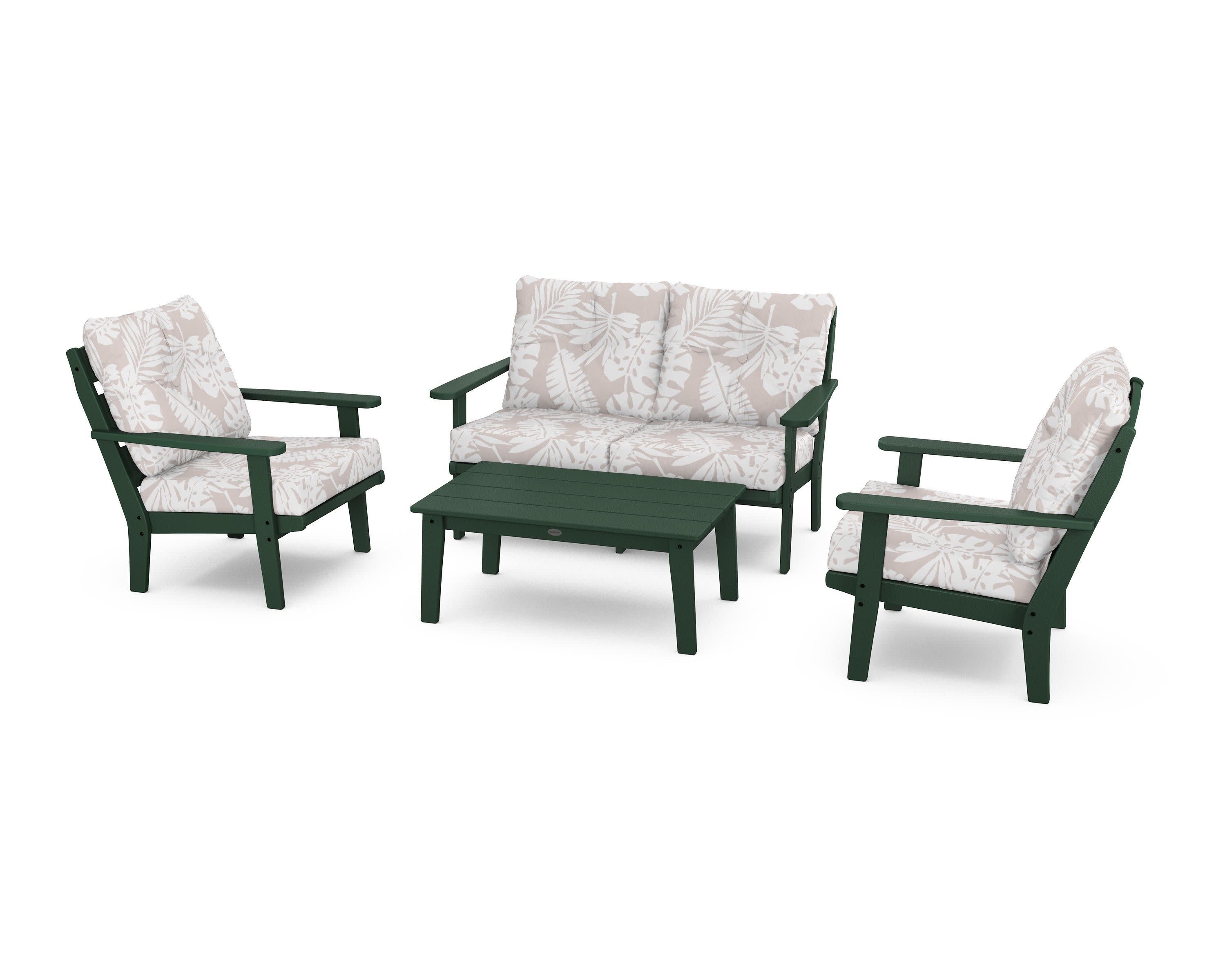 Lakeside 4-Piece Deep Seating Set in Green / Leaf Dune Burlap