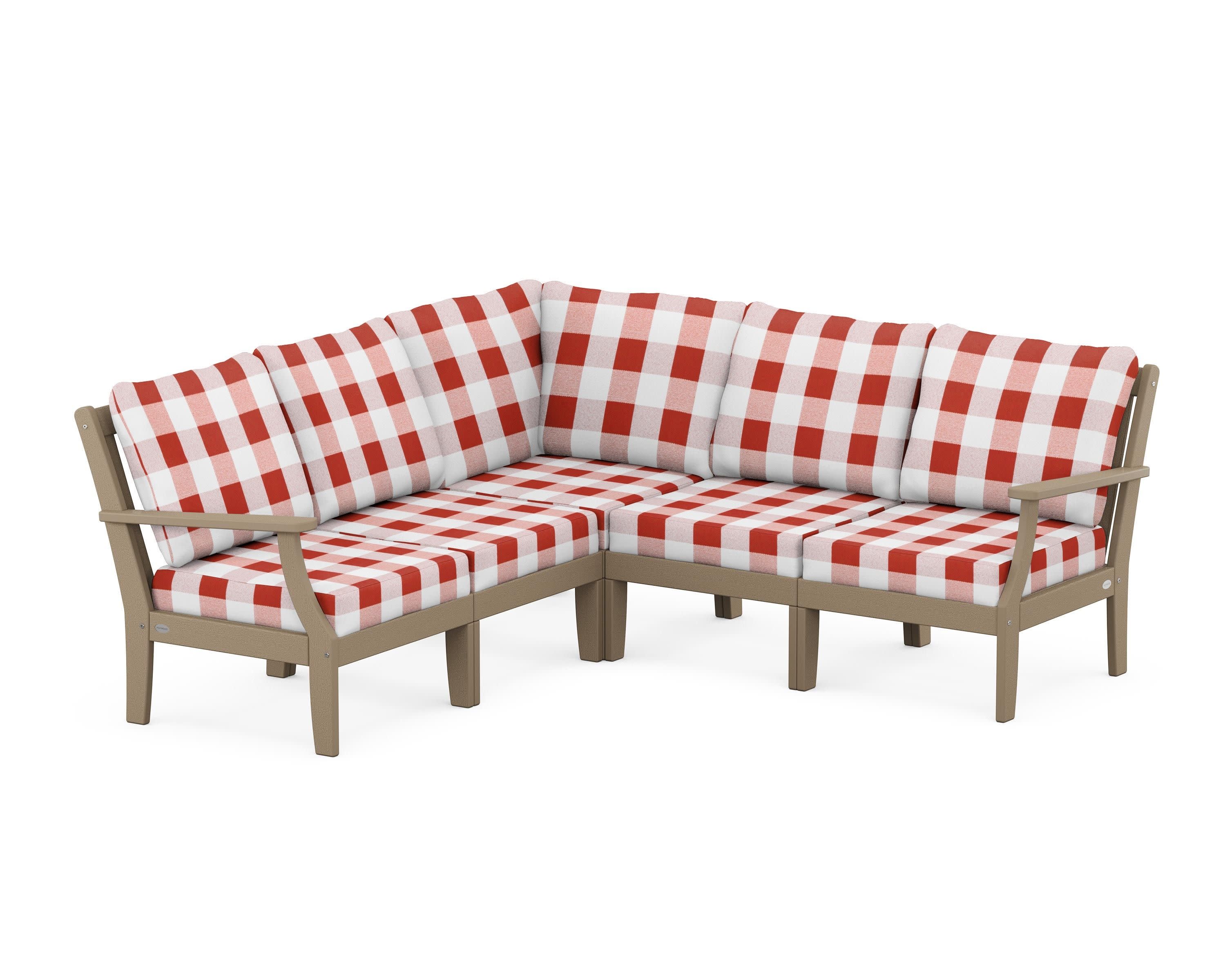 Braxton Modular 5-Piece Deep Seating Set in Vintage Sahara / Buffalo Plaid Crimson