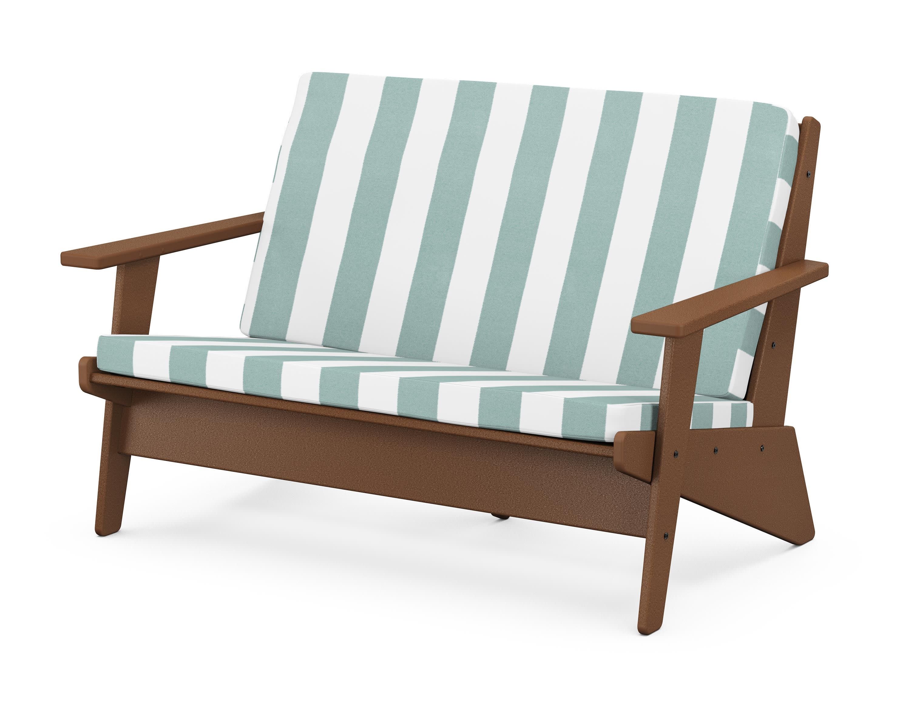Riviera Modern Lounge Loveseat in Teak / Cabana Stripe Glacier Spa