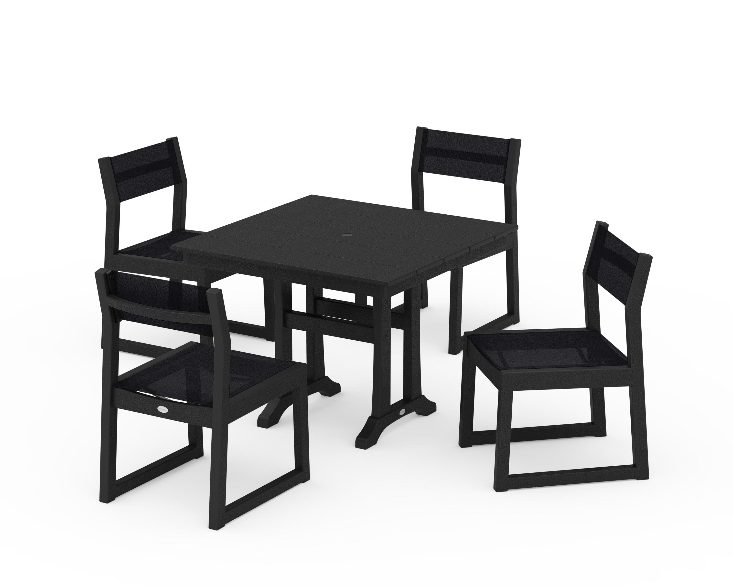 EDGE Sling 5-Piece Farmhouse Trestle Side Chair Dining Set in Black / Black Sling