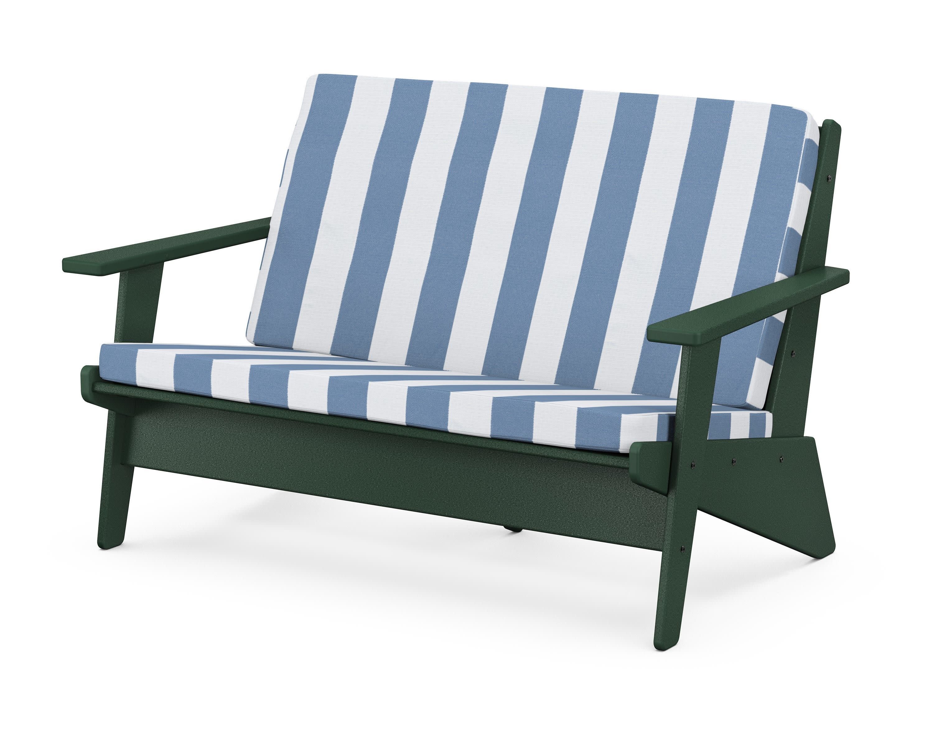 Riviera Modern Lounge Loveseat in Green / Cabana Stripe Sky Blue