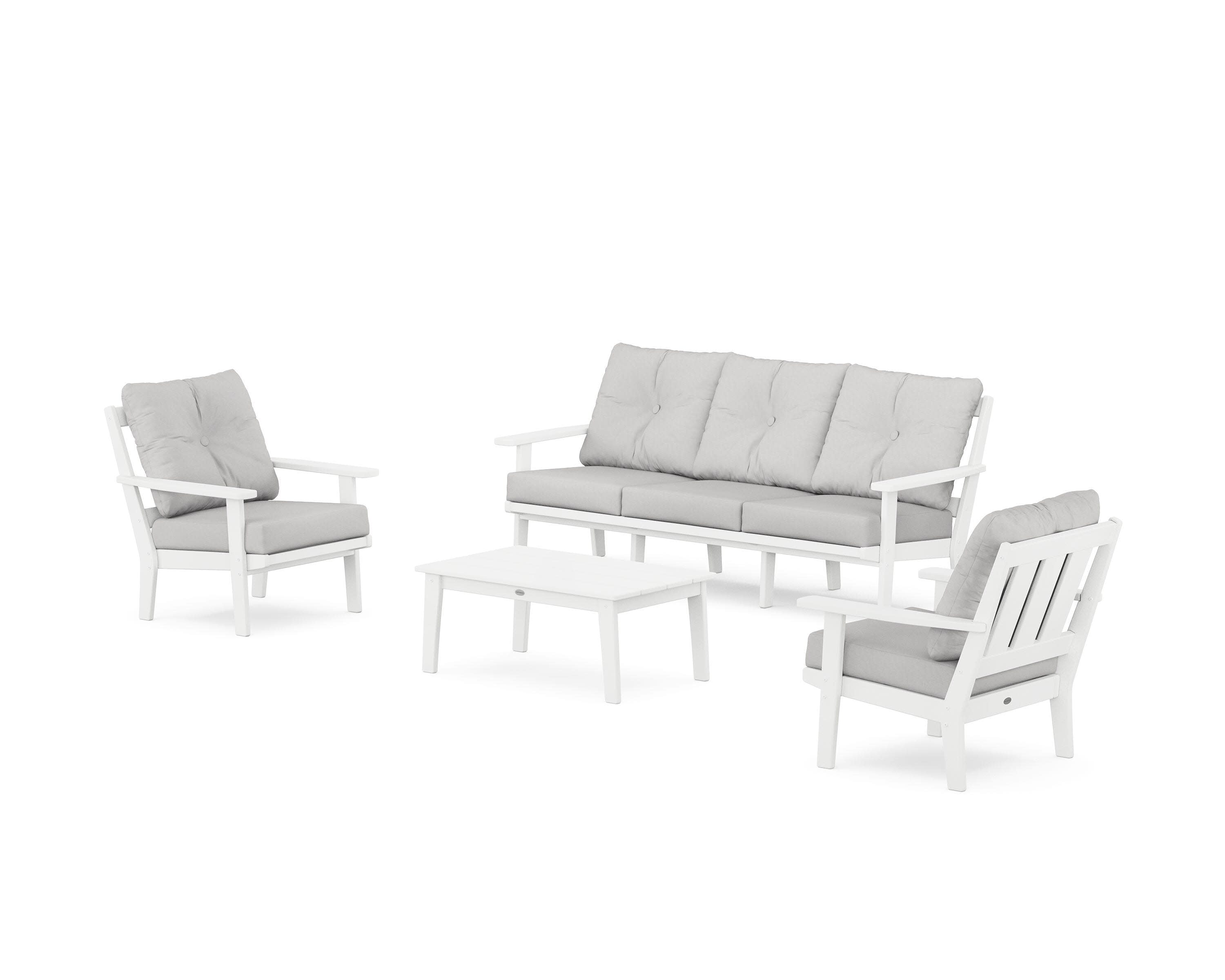 Oxford 4-Piece Deep Seating Set with Sofa in White / Diamond in the Rough