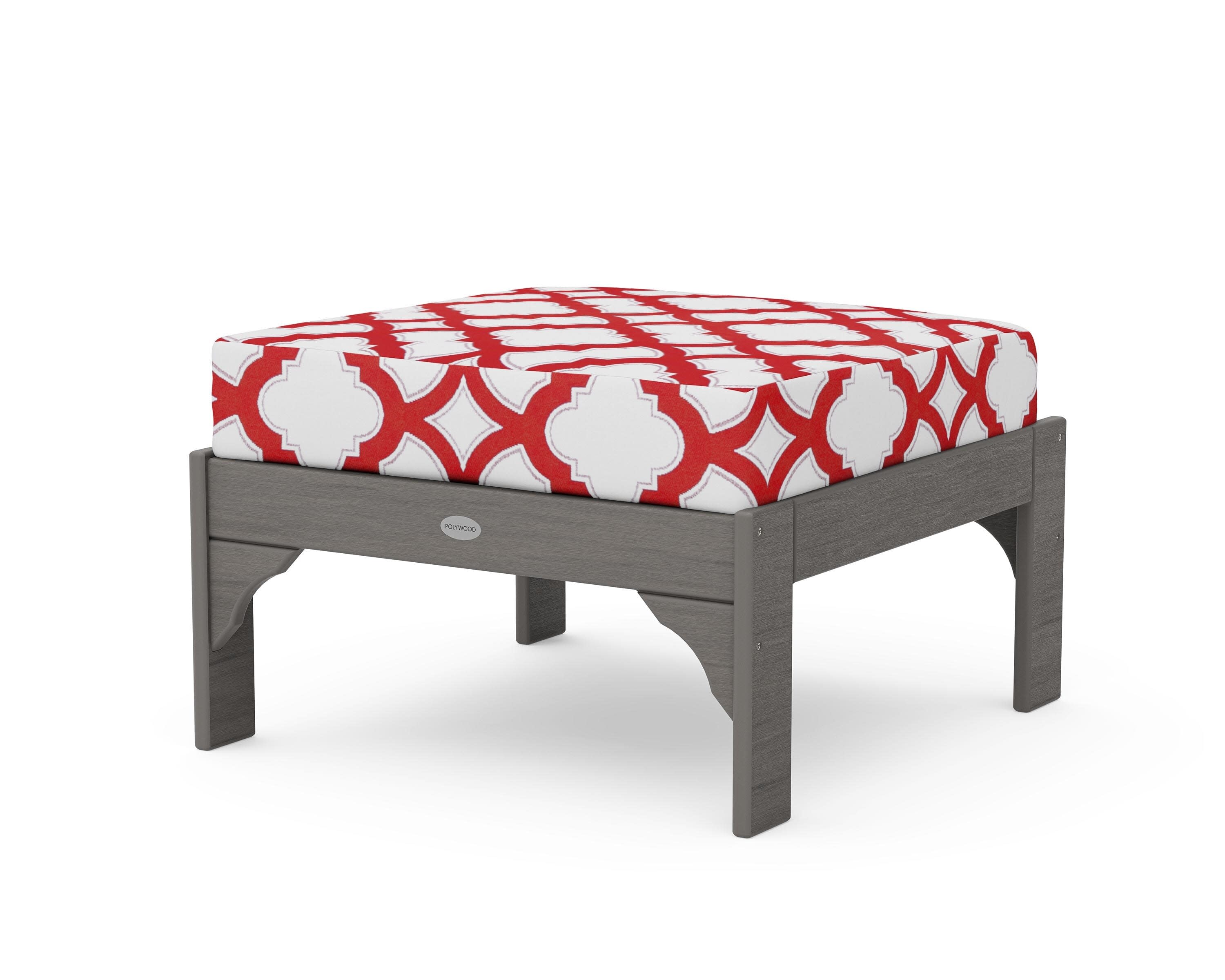Vineyard Deep Seating Ottoman in Driftwood / Trellis Crimson