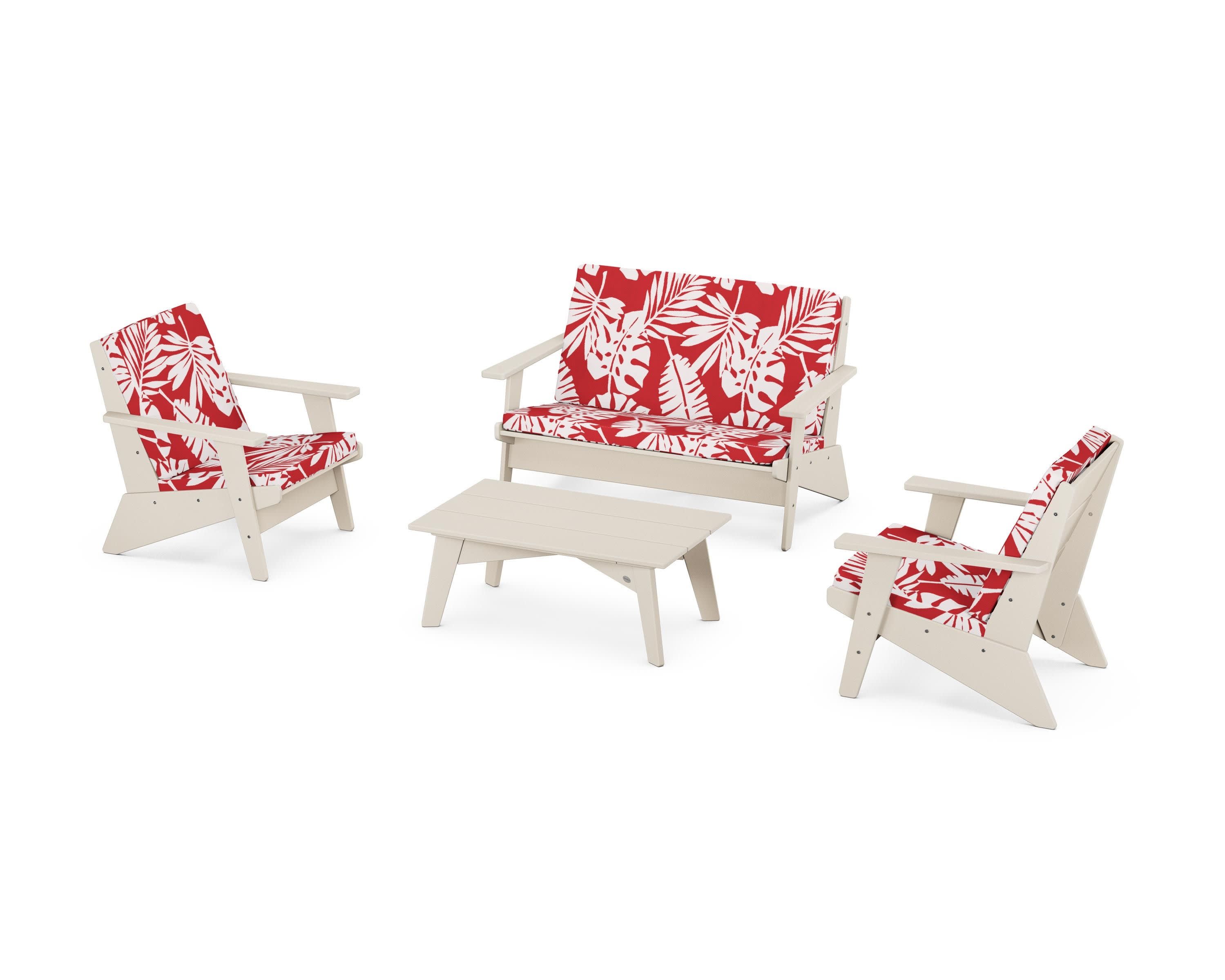 Riviera Modern Lounge 4-Piece Set in Sand / Leaf Crimson