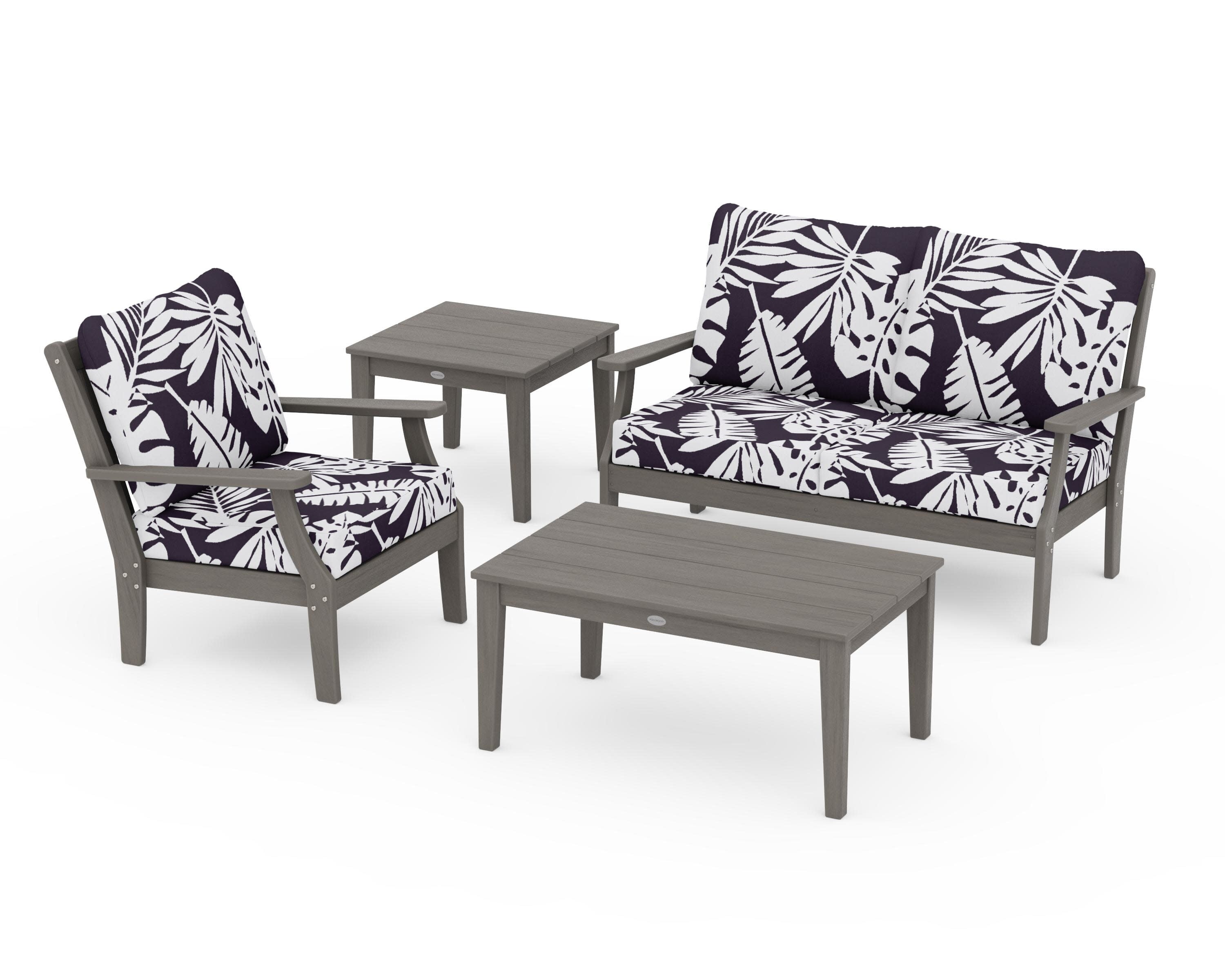 Braxton 4-Piece Deep Seating Set in Driftwood / Leaf Navy