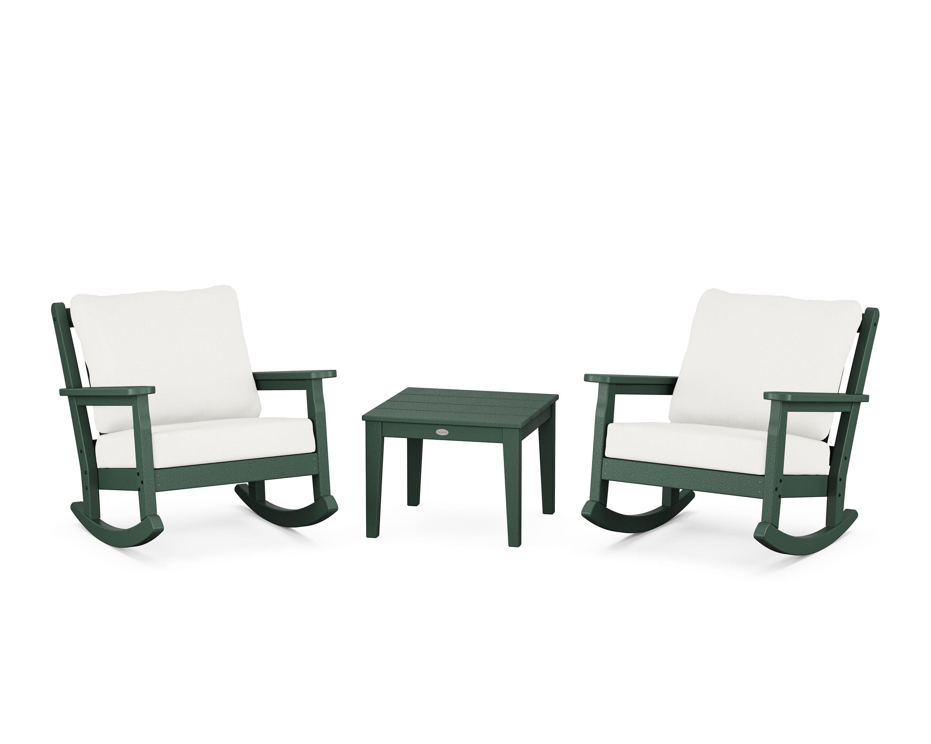 Chippendale 3-Piece Deep Seating Rocker Set in Green / Natural Linen