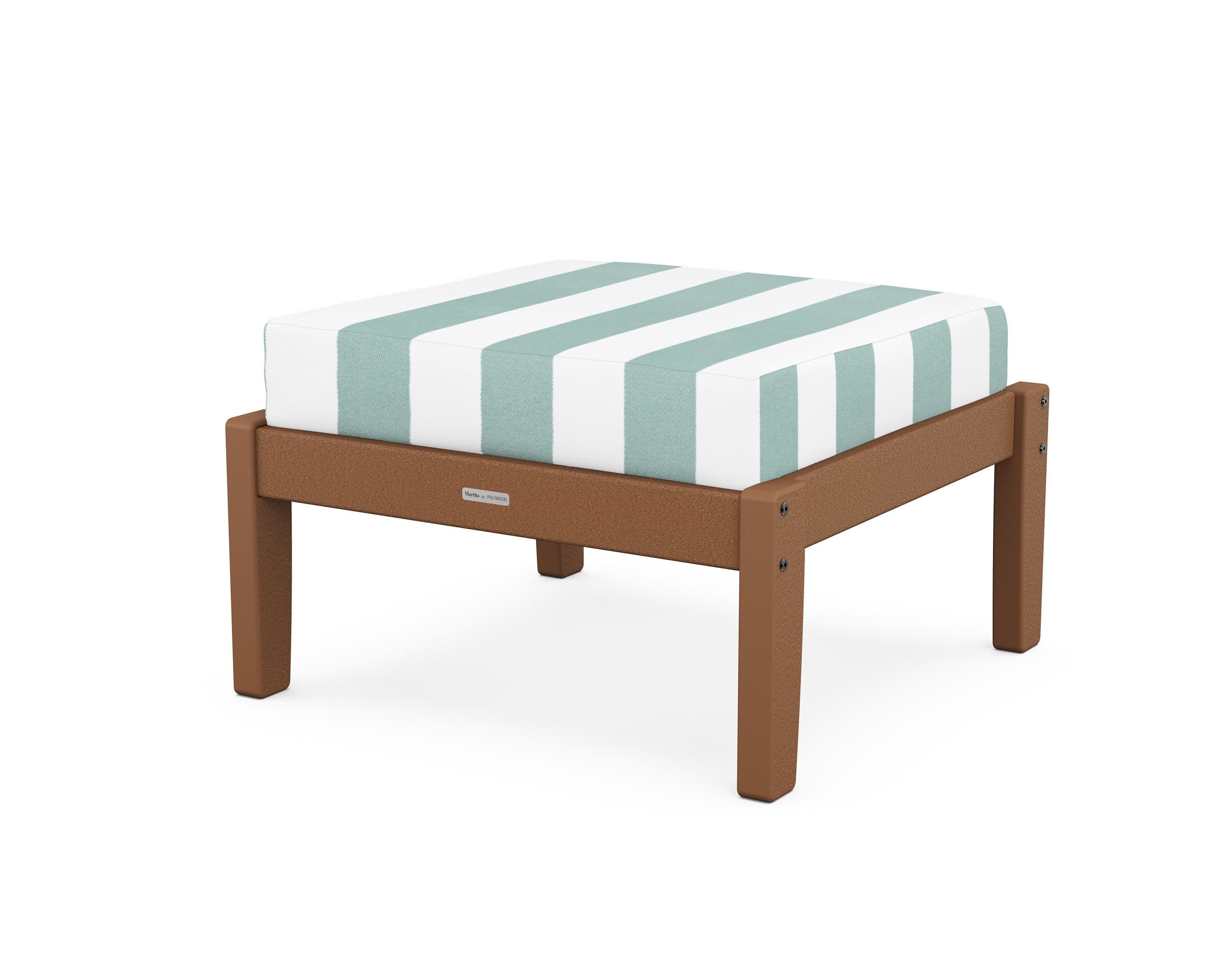 Chinoiserie Deep Seating Ottoman in Teak / Cabana Stripe Glacier Spa
