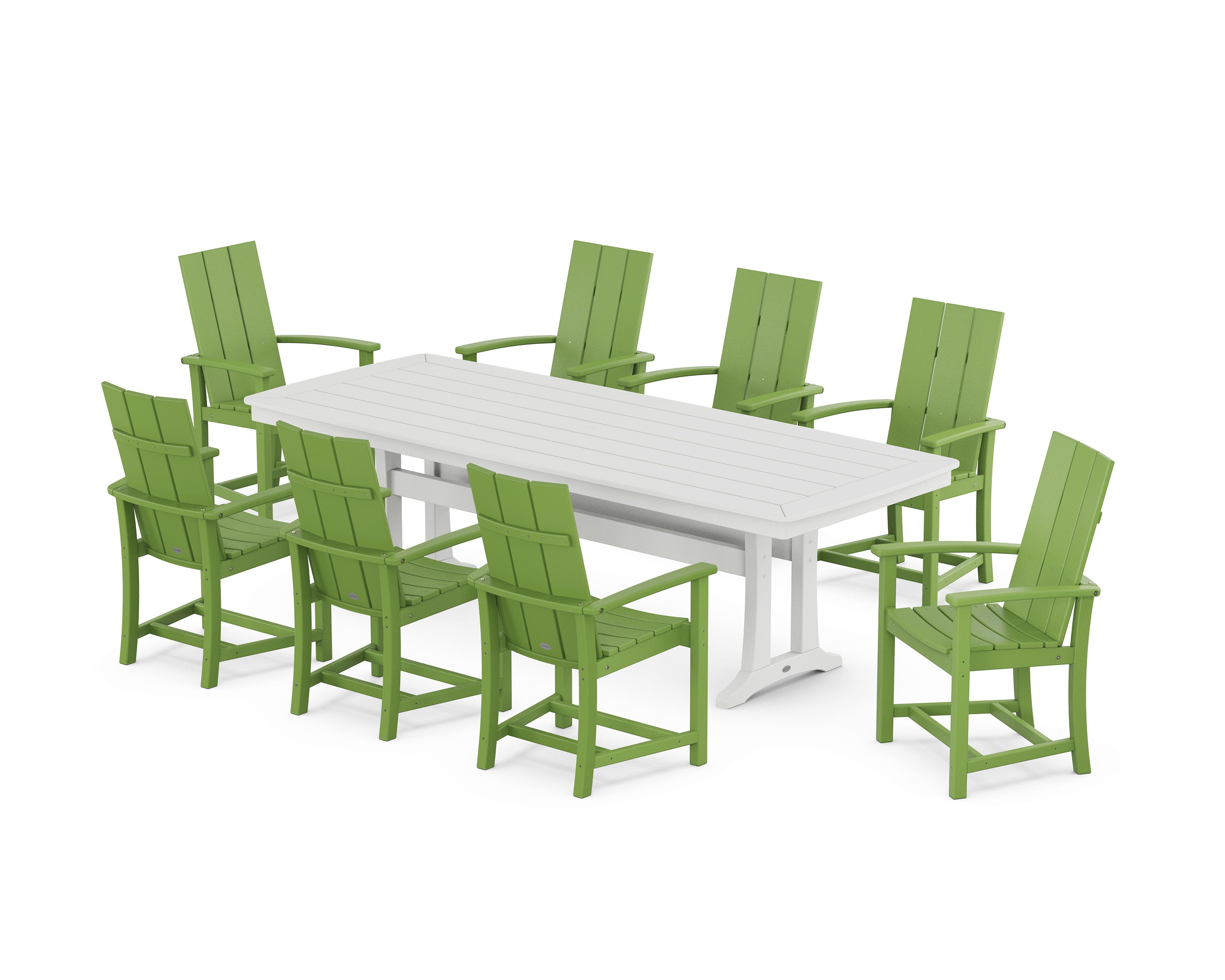 Modern Adirondack 9-Piece Dining Set with Trestle Legs in Lime / White